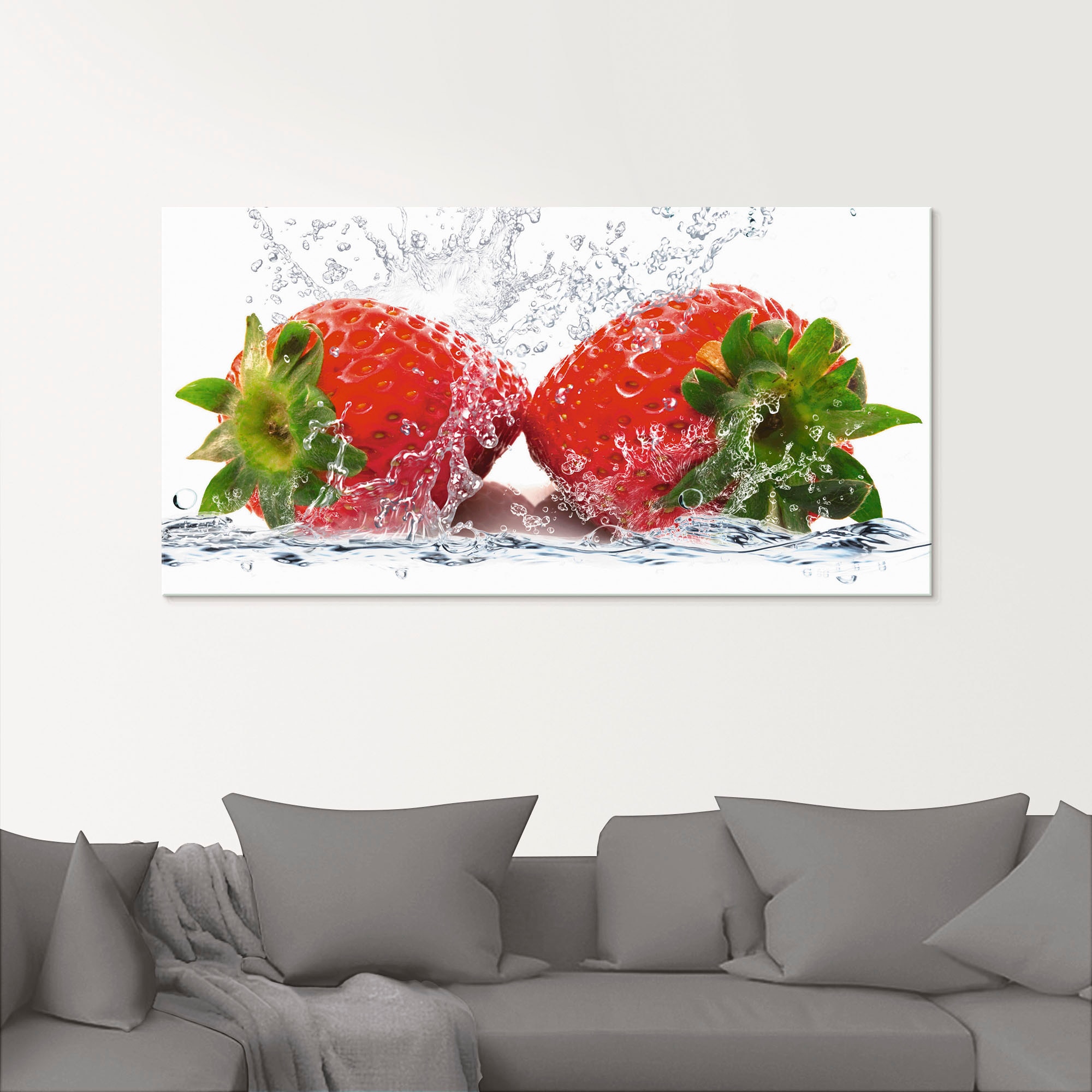 Artland Glasbild »Erdbeeren mit Spritzwasser« Lebensmittel 1 Stk. tlg. in verschiedenen Größen