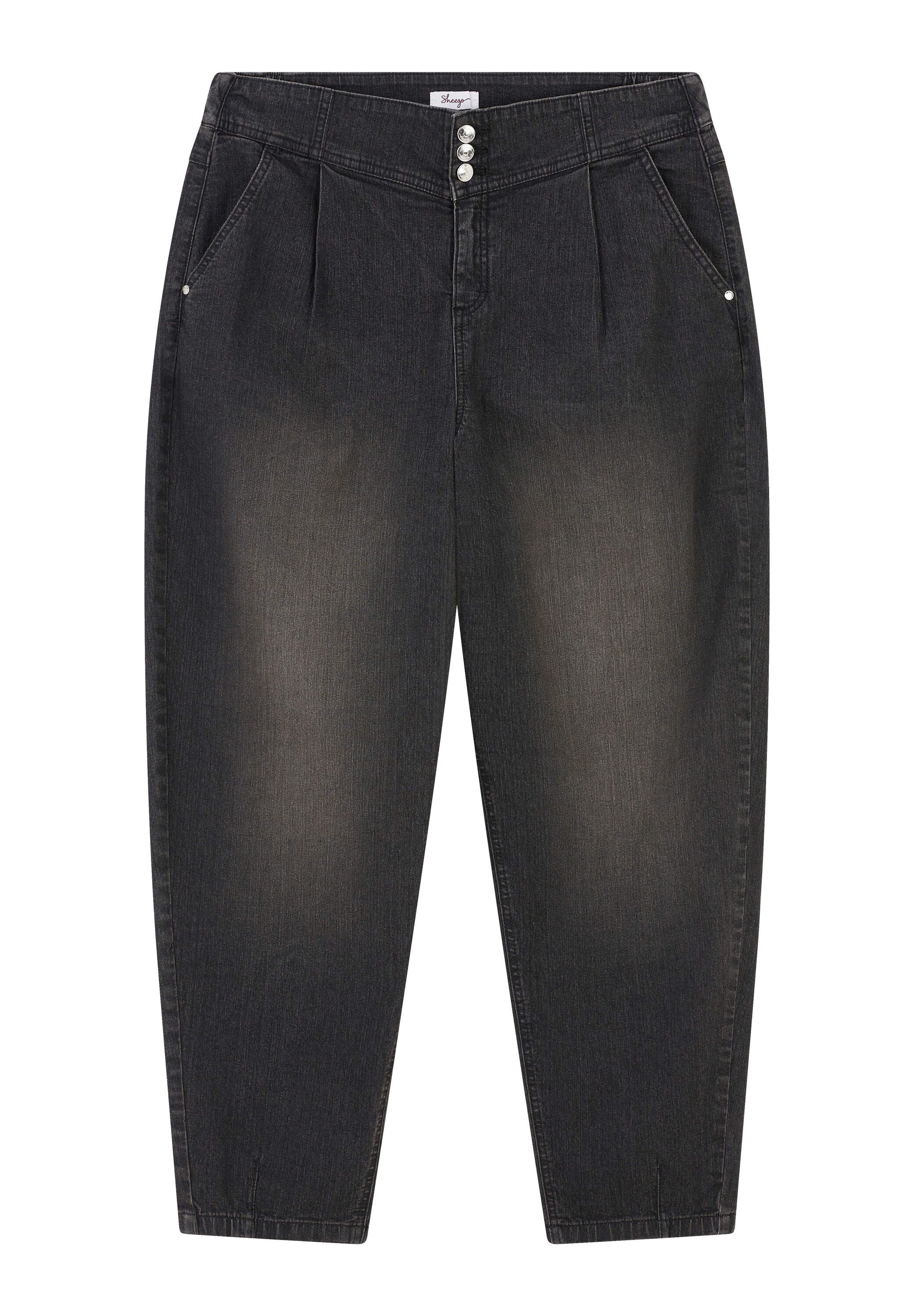 Sheego Bequeme Jeans »Jeans High-waist-Jeans mit Bundfalten und Barrel-Leg«