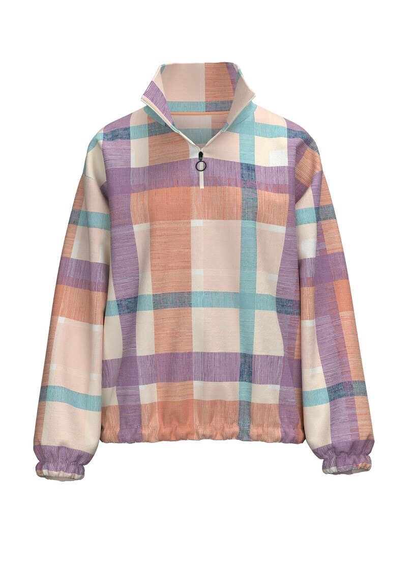 Trigema Strickfleece-Pullover »TRIGEMA Fleece Sweatshirt mit Stehkragen und Karo Design«