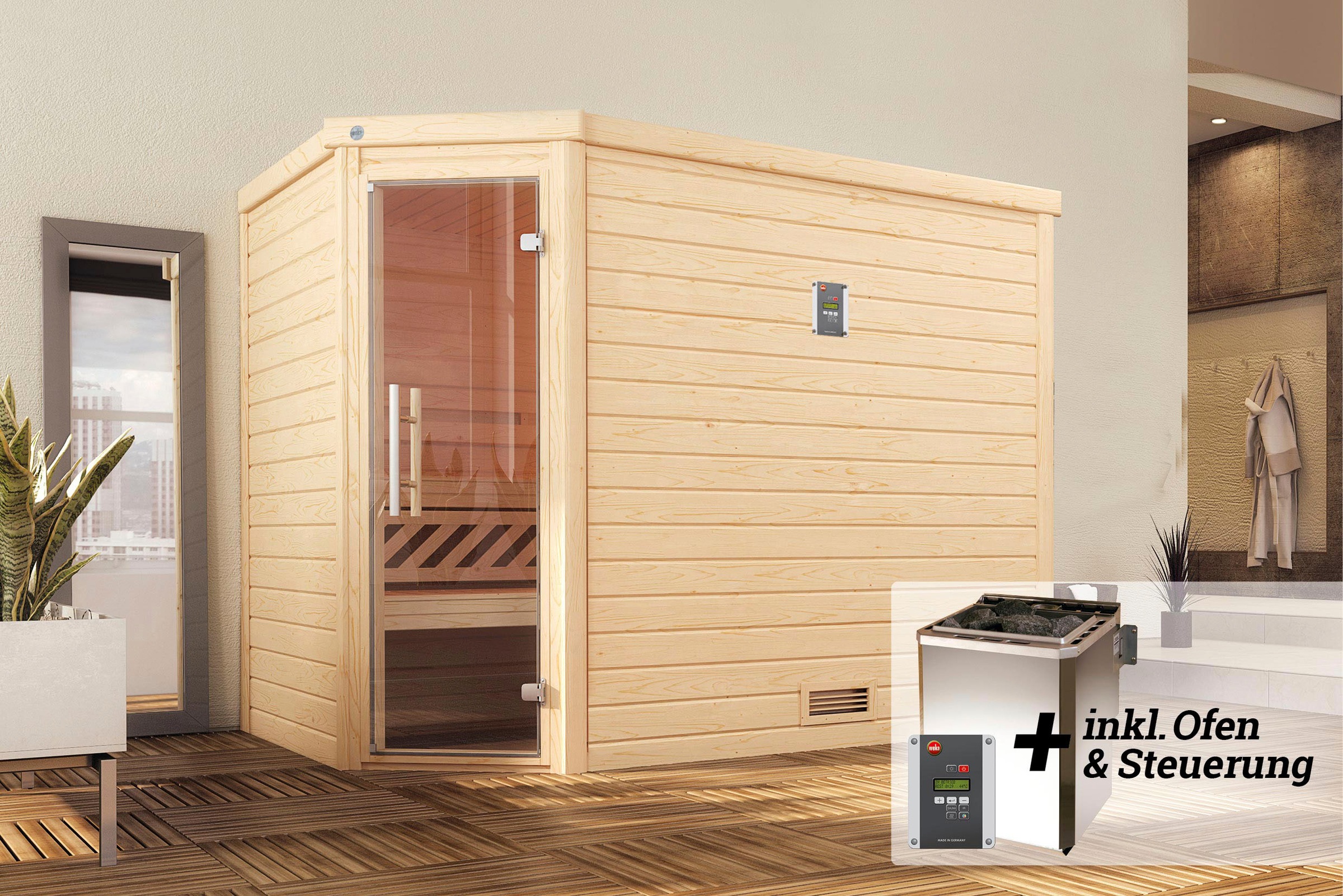 weka Sauna »Turku« Set,  7,5 kW Bio-Ofen mit digitaler Steuerung