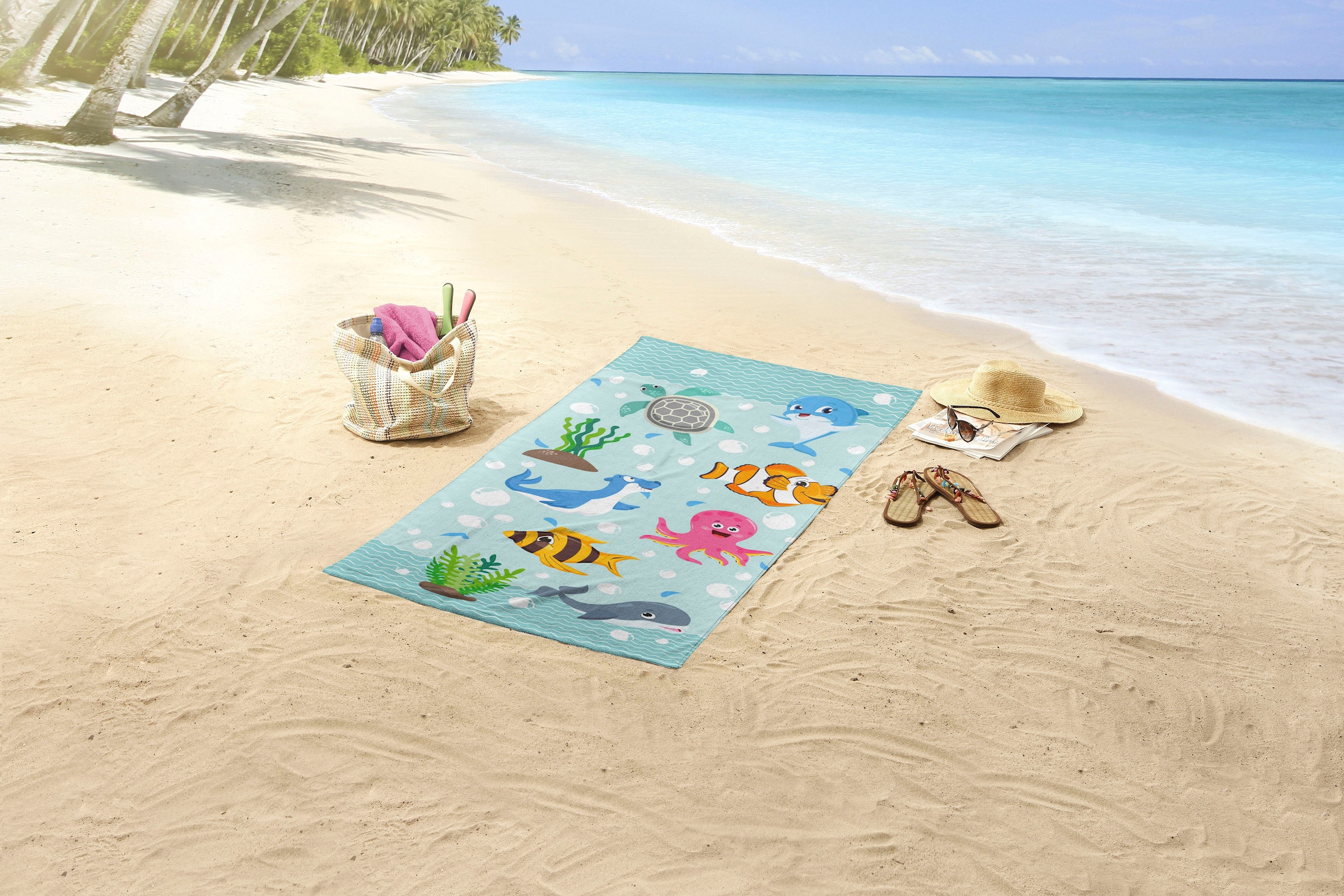 good morning Strandtuch »Seaworld«, (1 St., Strandtuch 75 x 150 cm), 100% Mikrofaser, 75x150, Schnelltrocknend, Kind, Meer, See, Türkis