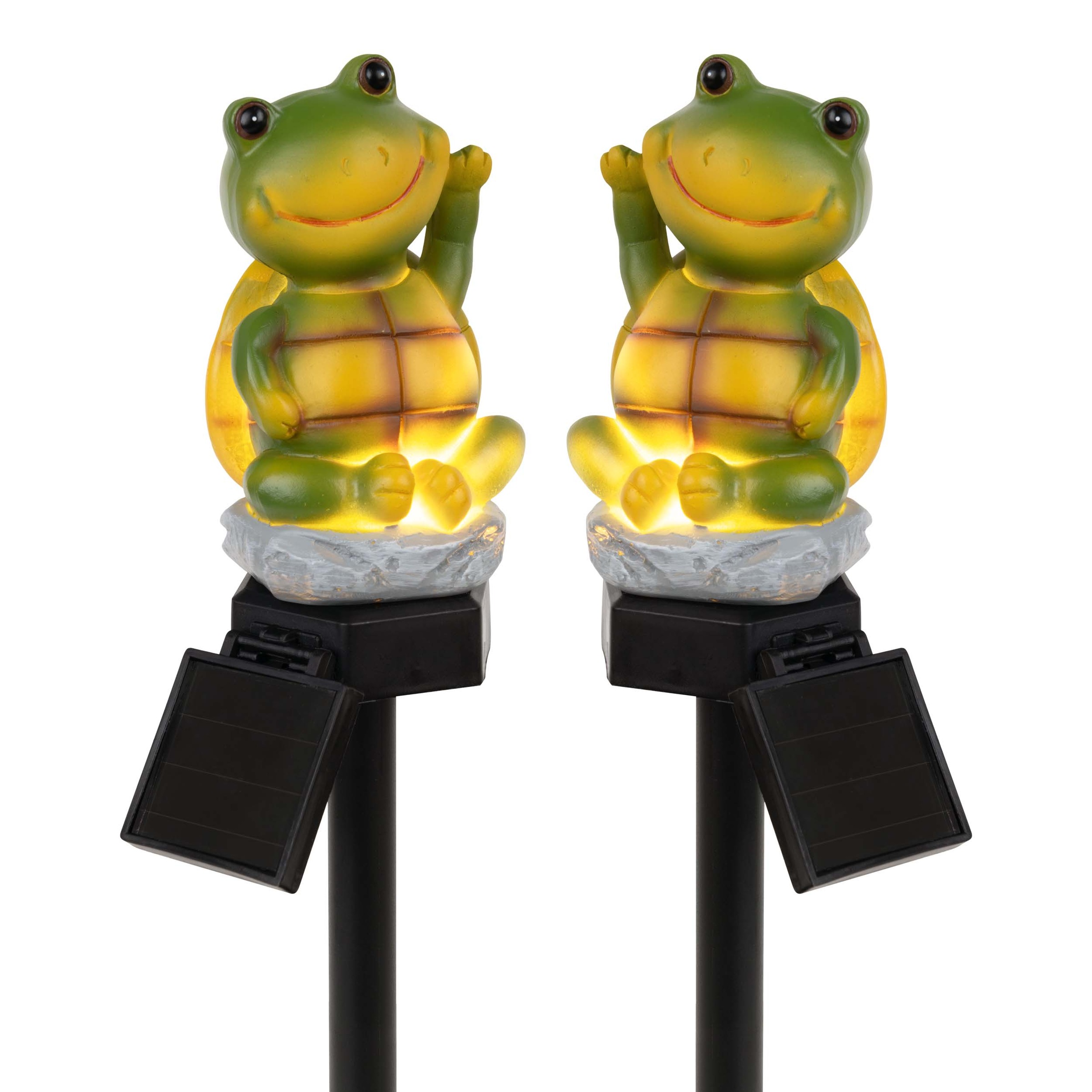 näve LED Solarleuchte »Calvino« LED-Modul 1 Stk. Warmweiß 2er Set sitzender winkender Frosch, Dämmerungssensor, Schiebeschalter