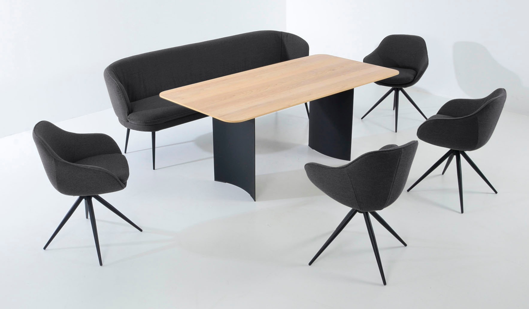 K+W Komfort & Wohnen Essgruppe »ZOOM« abgerundete Essgruppe mit Solobank, 4 Sesseln und 1 Tisch