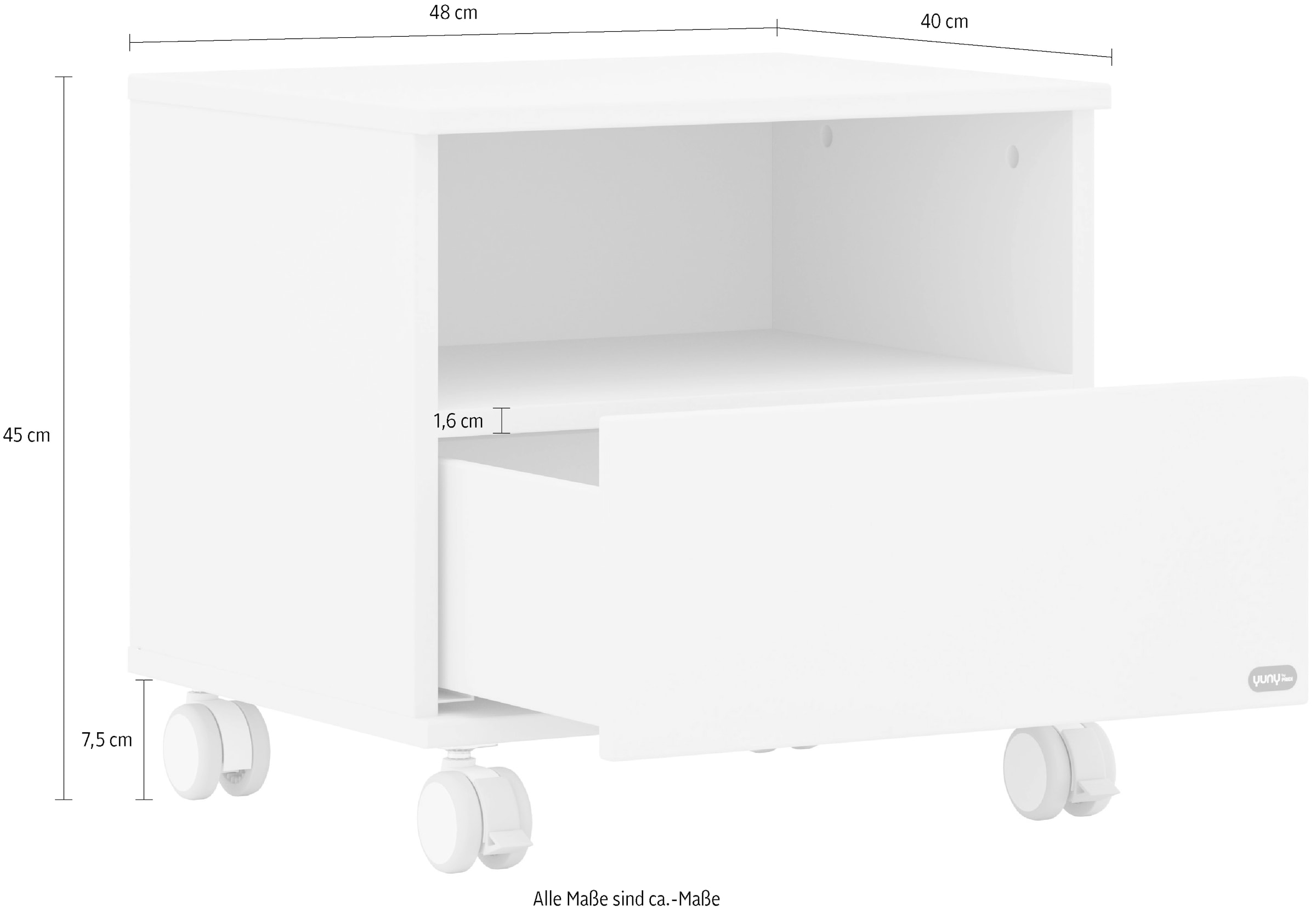 PAIDI Nachtkommode »CUTIE LEA in Weiß, Schublade mit Soft-Close« B/H/T ca. 48/45/40cm, Off-White,  moderner & stabiler Nachttisch aus Holz, feststellbare Rollen