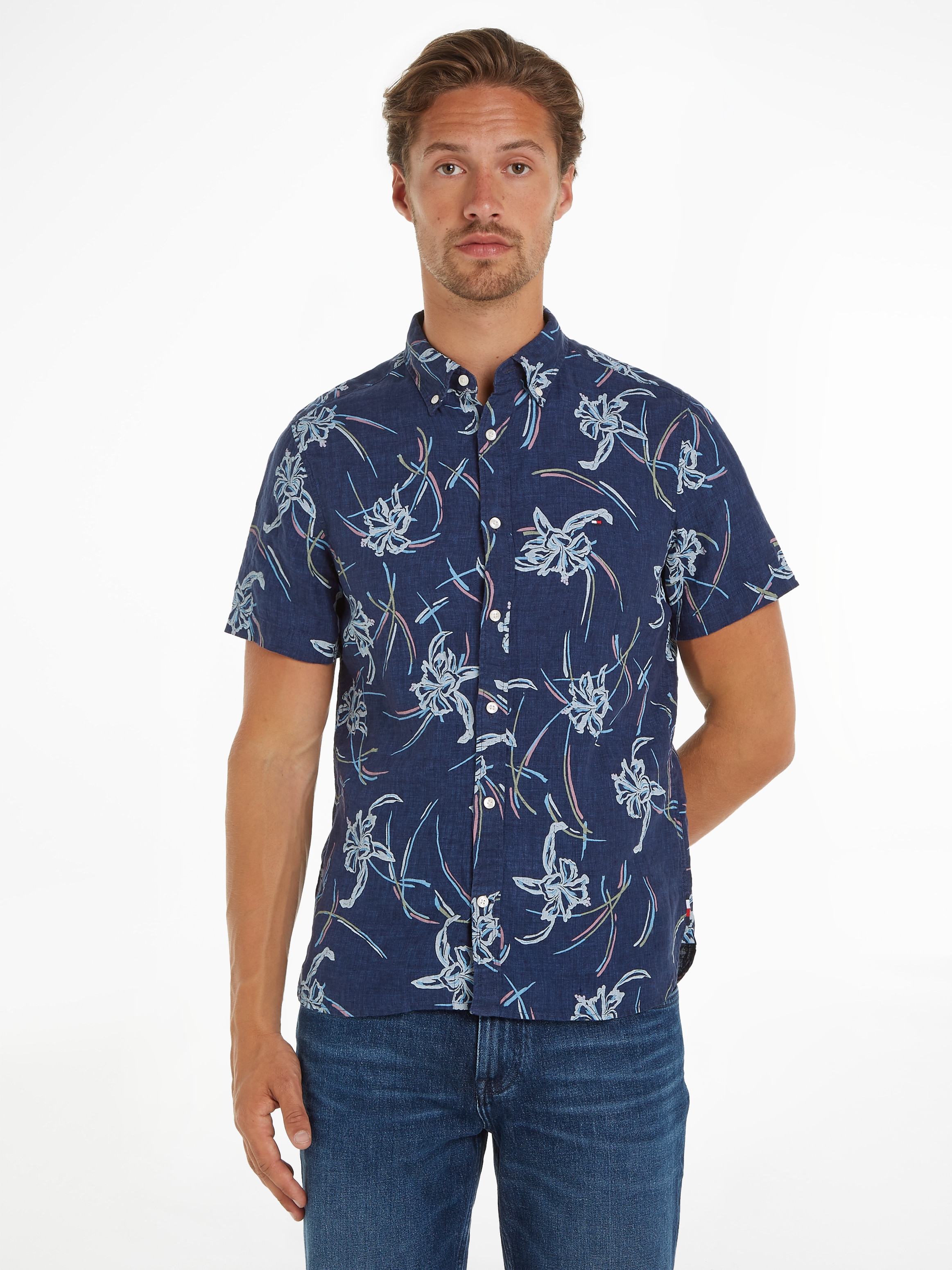 Leinenhemd »LI TROPICAL PRT SF SHIRT«, mit tropischen Print