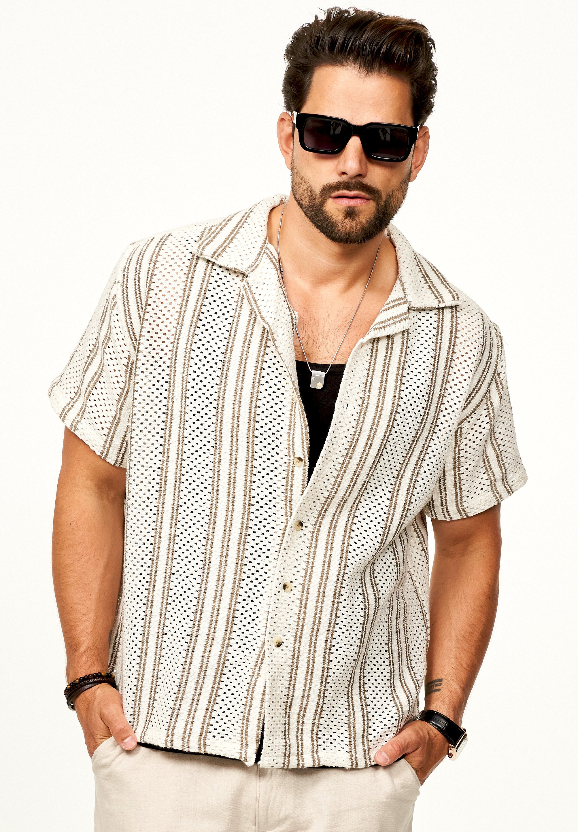 SOULSTAR Kurzarmhemd »Freizeithemd als Kurzam Strick Hemd im Retro-Look - Strick Polo-Hemd Overshirt im Regular-Fit für Herren« Overshirt im Regular-Fit Freizeithemd T-Shirt