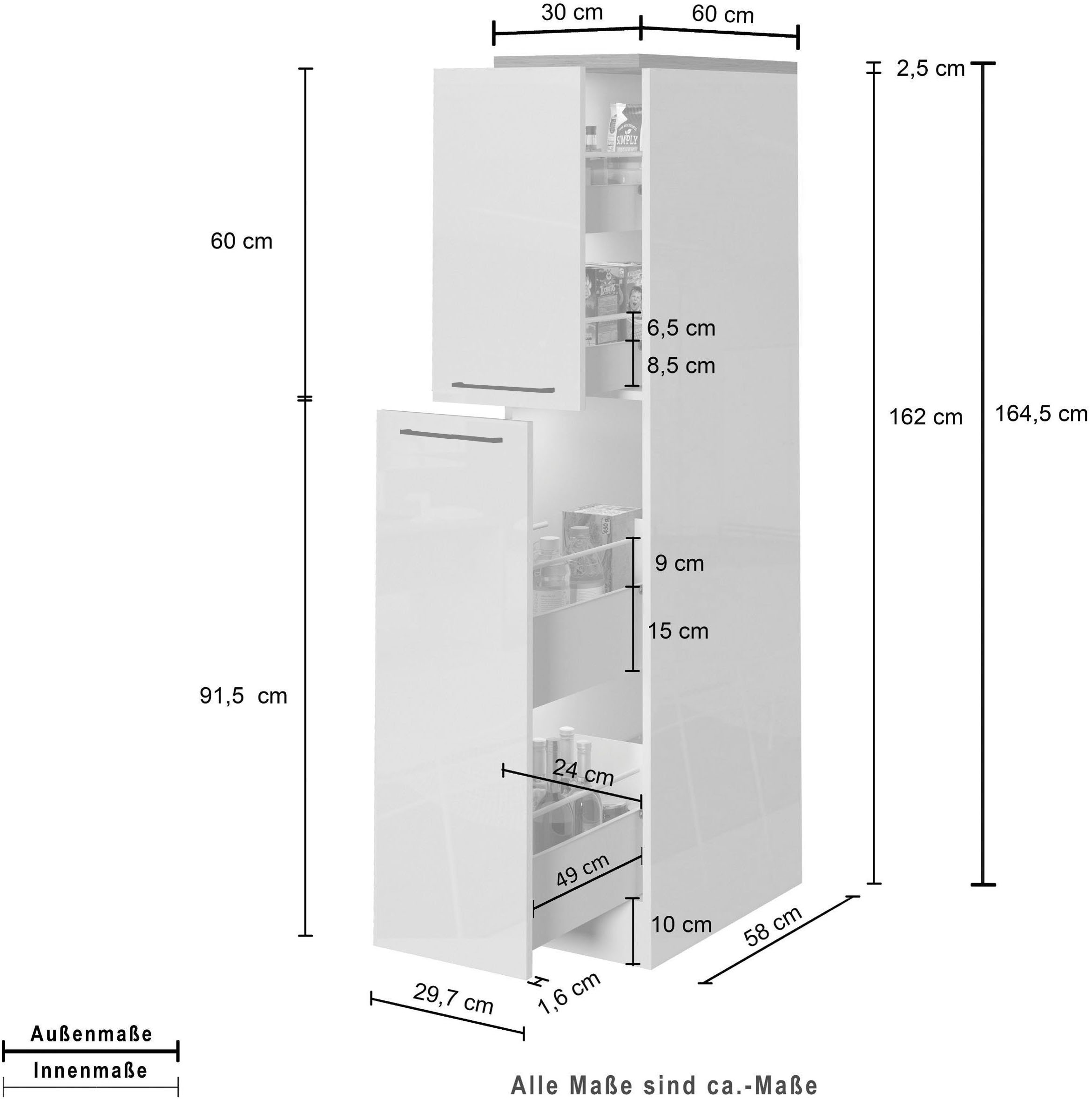 KOCHSTATION Apothekerschrank »KS-Sole« Breite 30 cm, 2 Auszüge, 4 Fächer