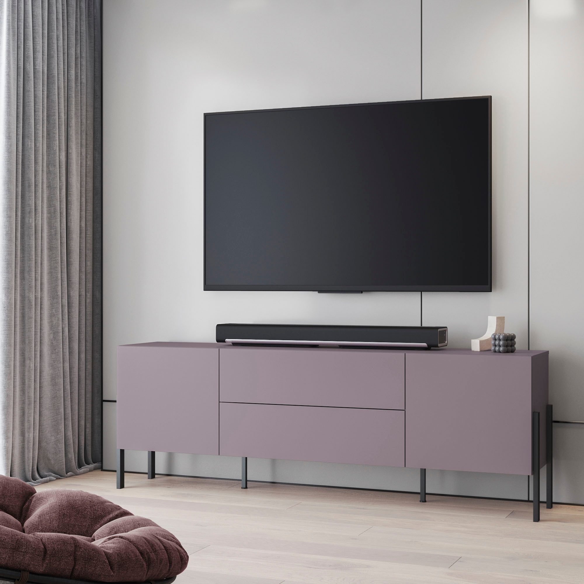 INOSIGN Lowboard »Jukon,Breite 200 cm, moderne grifflose TV-Kommode,2 Türen/2 Schubladen«, TV-Schrank mit viel Stauraum, TV-Board, push-to-open-Funktion