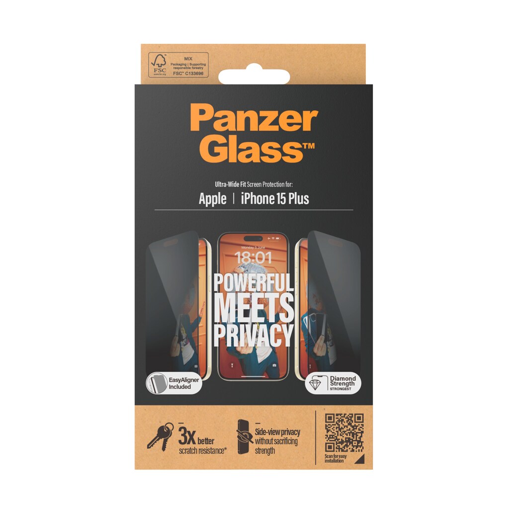PanzerGlass Displayschutzglas »Privacy Screen Protector Glass«, für iPhone 15 Plus