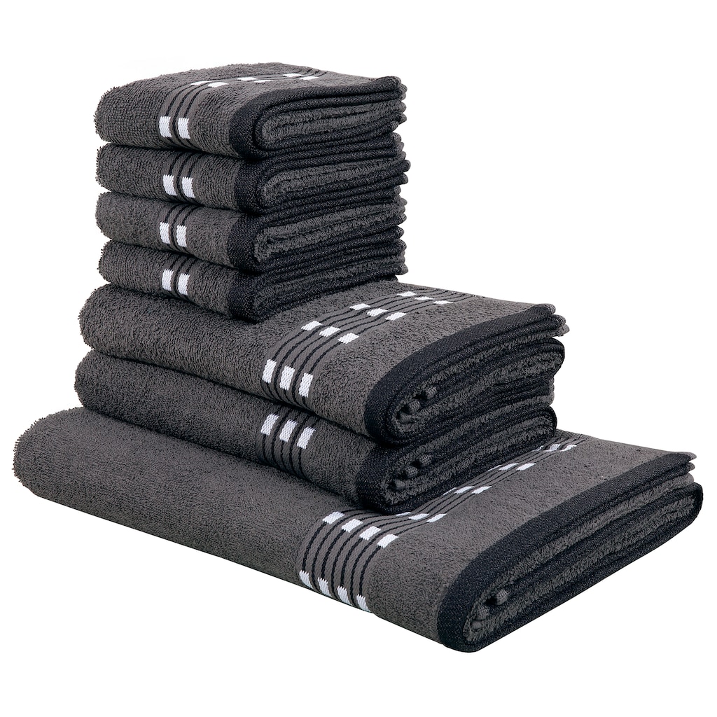 my home Handtuch Set »Jonnie«, Set, 7 tlg., Walkfrottee, Handtücher aus 100% Baumwolle, Handtuchset mit gemusterter Bordüre