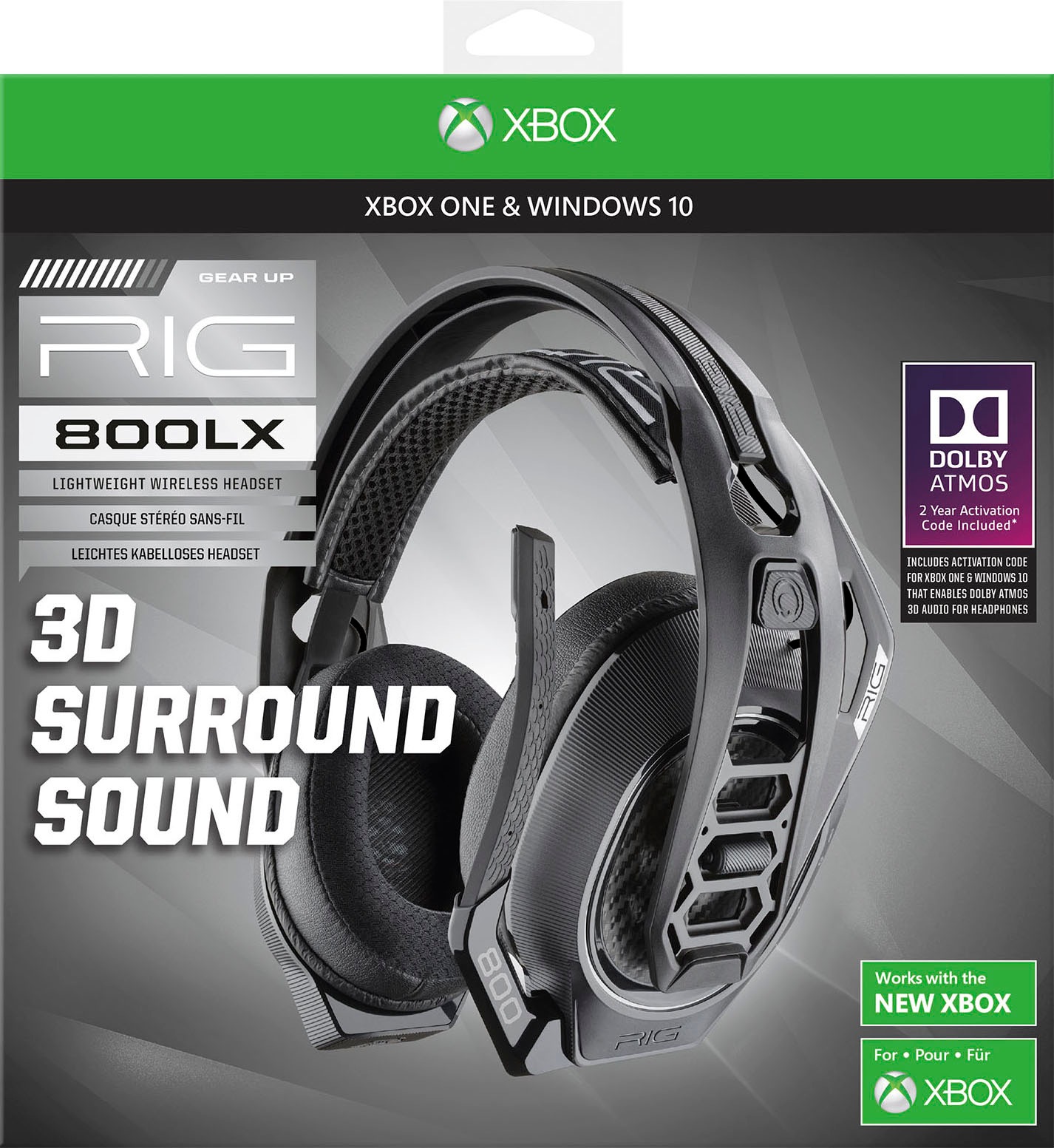 nacon Gaming-Headset »RIG 800LX V2 Gaming-Headset, schwarz, USB, kabellos, Dolby Atmos«, Over Ear, PC, Xbox, Xbox One, Xbox Series
