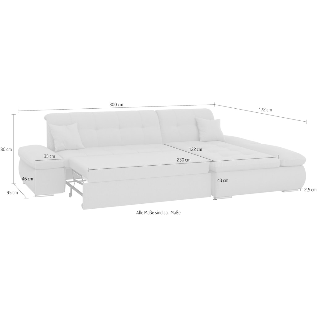 DOMO collection Ecksofa »Moric«, XXL-Format, auch mit Bettfunktion und Armverstellung, auch in Cord