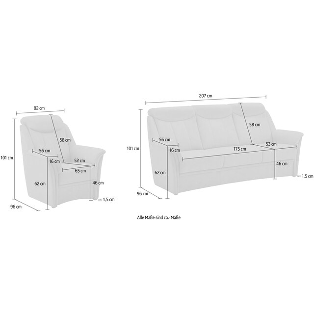 VILLA BECK Polstergarnitur »Lugano«, (Set, 3 tlg.), Kopfteilverstellung, in Sitzhöhe  46 cm, 3-Sitzer und 2x Sessel online kaufen