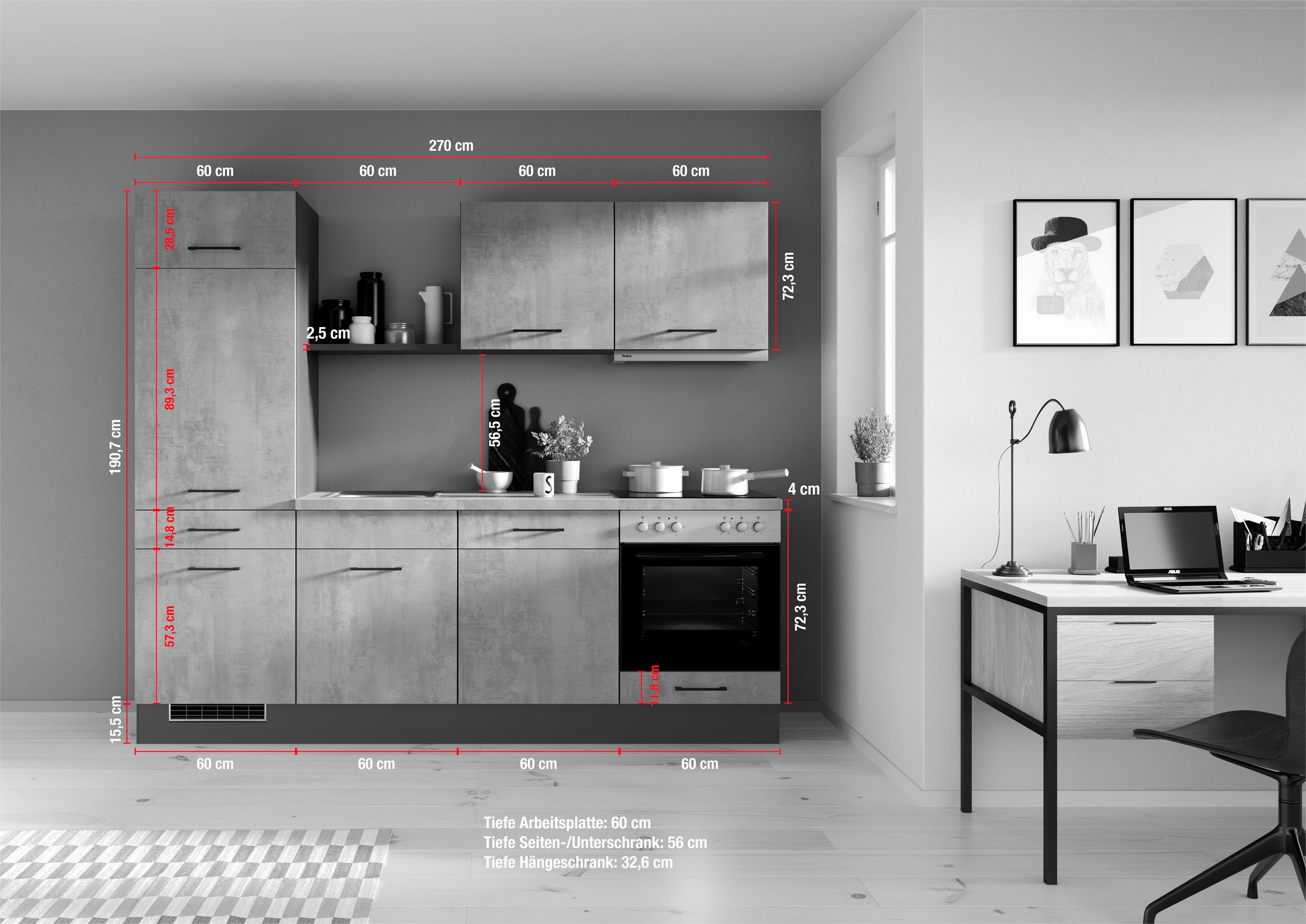 IMPULS KÜCHEN Küche »"Porto", Ausrichtung wählbar, Schubkästen mit Soft-Close,«, vormontiert, wahlweise mit E-Geräten, mit Vollauszug, Breite 240 cm