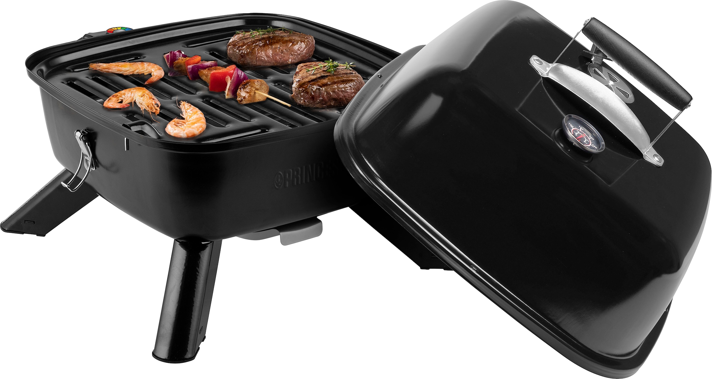 PRINCESS Tischgrill »112256«, 2000 W, mit Holzkohle oder elektrisch, Deckel mit Thermometer