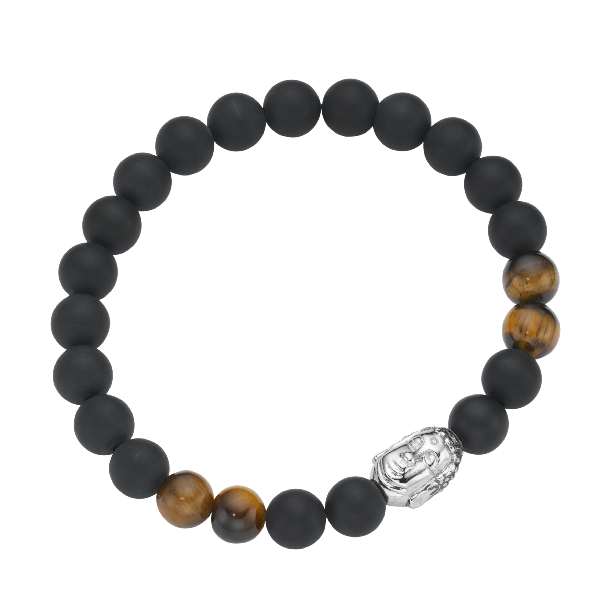 Armband »Armband Tigerauge + schwarze Achat Kugeln mit Buddha-Kopf, Silber 925«