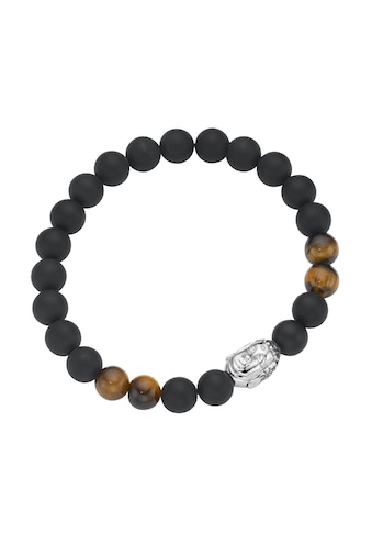 Armband »Armband Tigerauge + schwarze Achat Kugeln mit Buddha-Kopf, Silber 925«