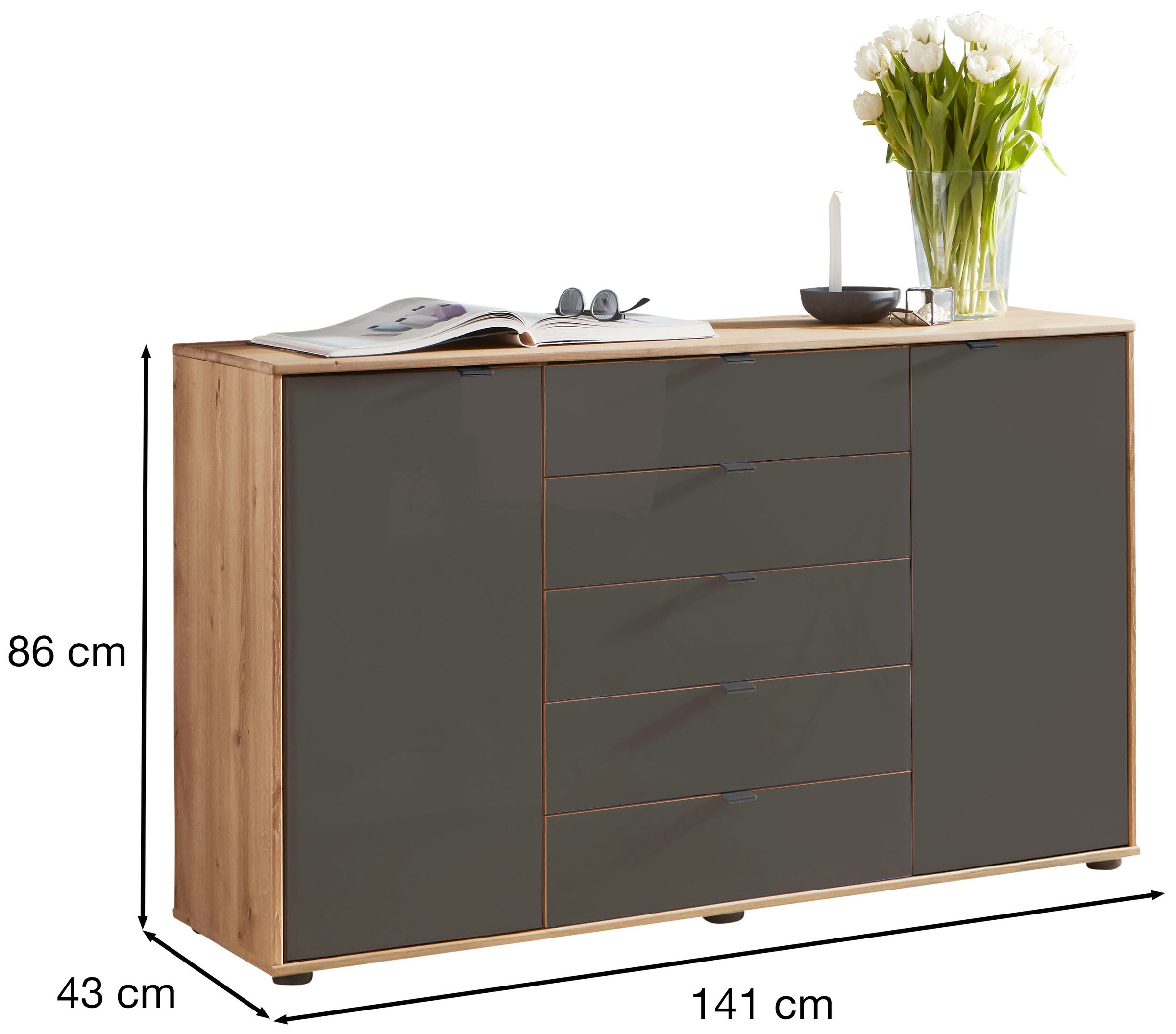 WIEMANN Kombikommode »Cardiff Sideboard, Wäscheschrank, teilmassiv Bianco-Eiche, Schubladen« Kommode 141x86x43 cm, braun, mit Dämpfung, MADE IN GERMANY,  verschiedenen Ausführungen, inklusive Einlegeböden