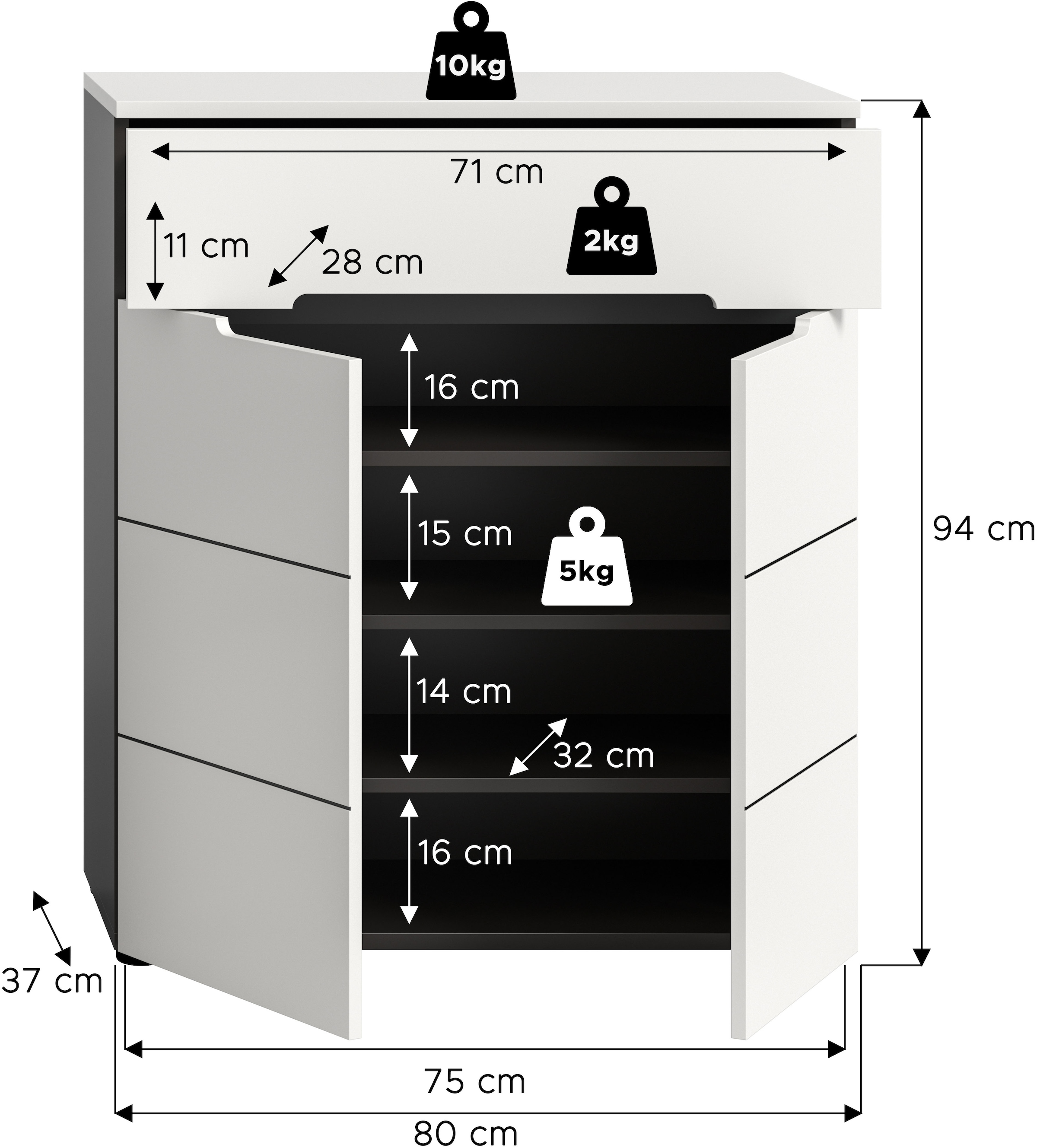 Home affaire Schuhkommode »REHAT, TOPSELLER!, Breite 80cm, 2 Türen, 1 Schubkasten, 4 Fächer« in verschiedenen Farben erhältlich, Platz für ca. 12 Paar Schuhe, 1 Stk. tlg. Schuhschrank, Kommode, Garderobenschrank, Anrichte, Sideboard