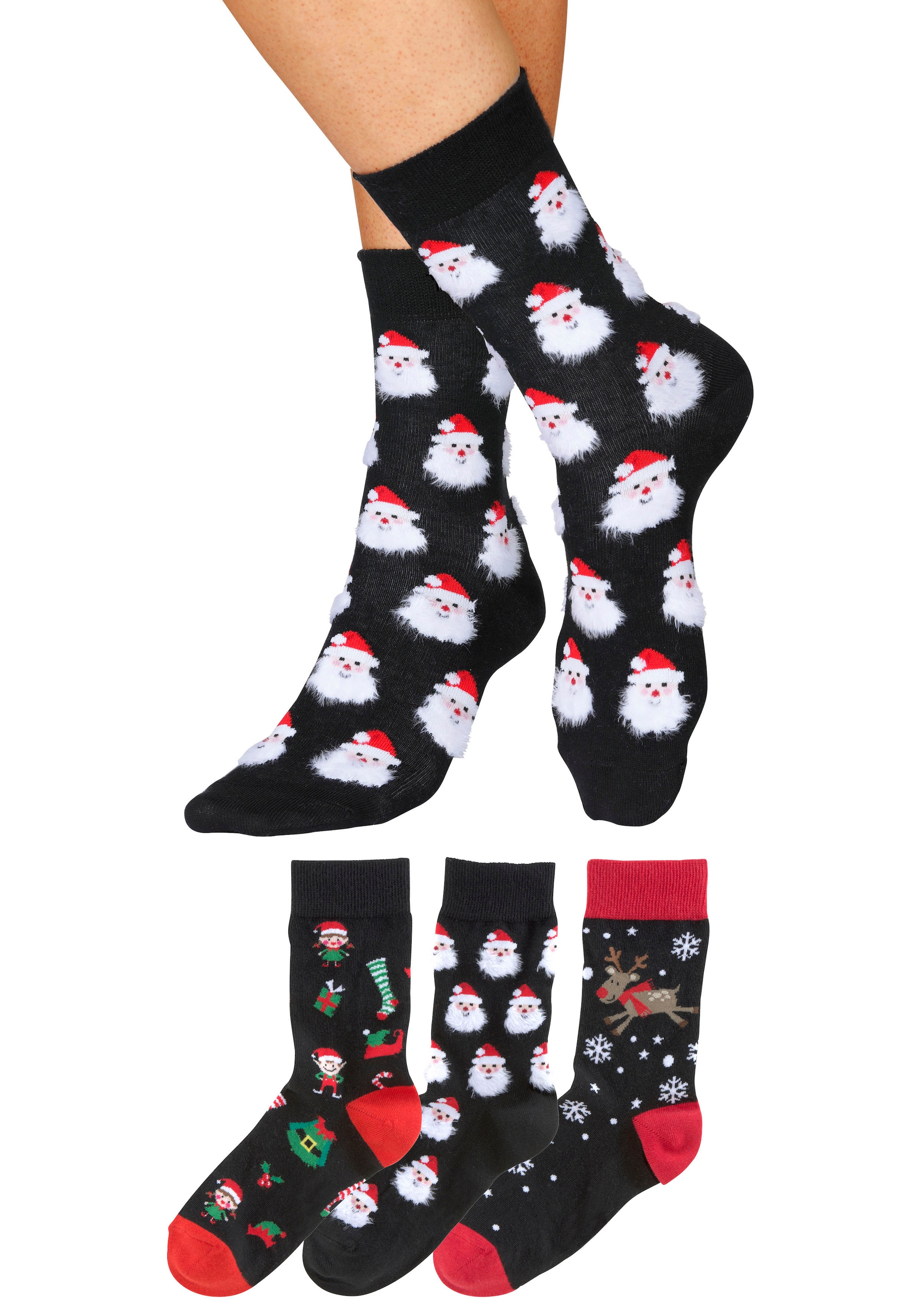 H.I.S Socken, (Packung, 3 Paar), mit lustigen Weihnachtsmotiven