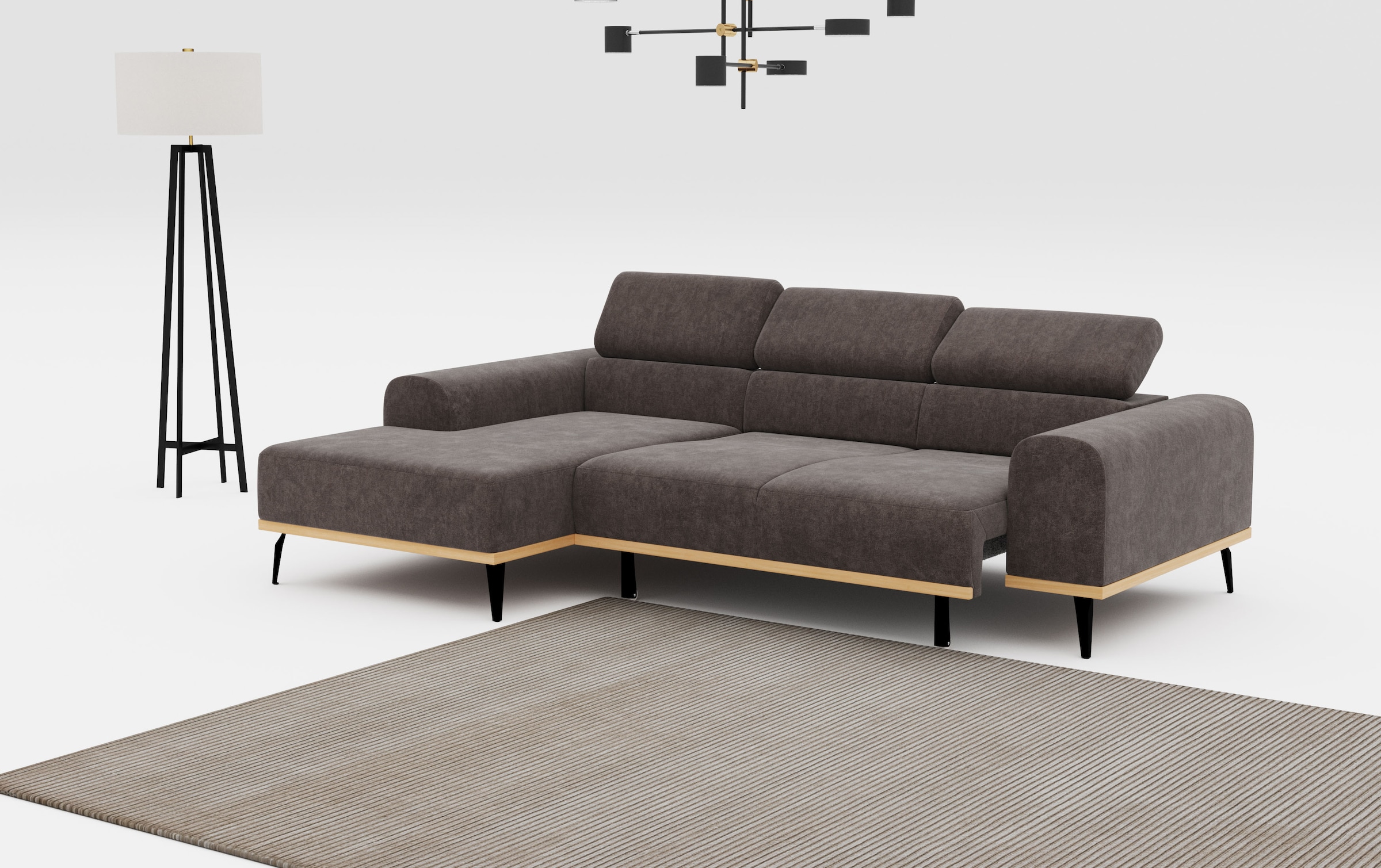 Places of Style Ecksofa »Carlo L-Form«, mit Kopfteilverstellung & Holz-Rahmenoptik, wahlweise Relaxfunktion