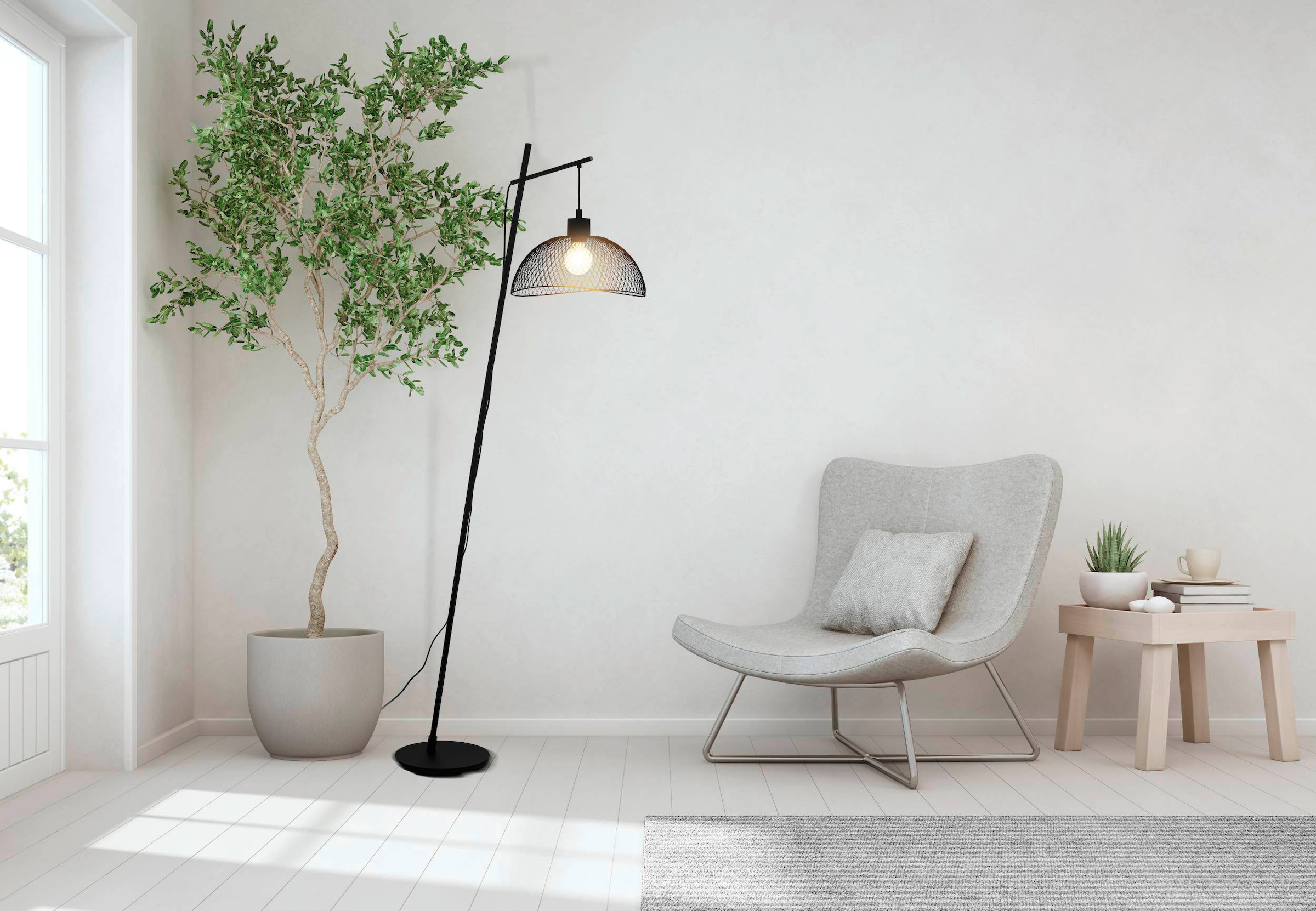 EGLO Stehlampe »Pompeya«, 1 flammig, Leuchtmittel E27 | ohne Leuchtmittel, Metallkorb geflochten, Schwarz, Vintage, Hygge, Boho, 1-flammig
