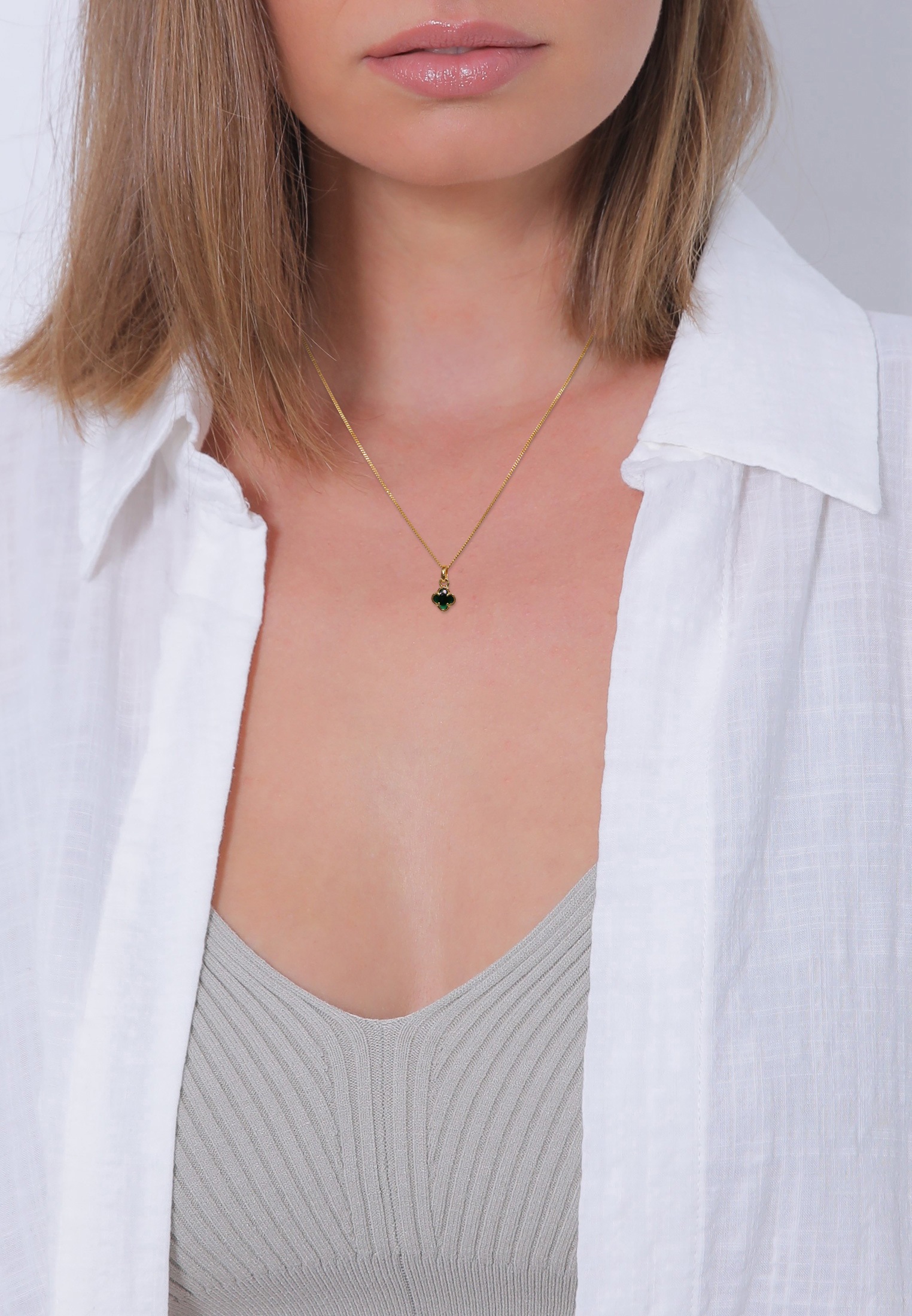 Elli Kette mit Anhänger »Halskette Kleeblatt Emaille Anhänger 925 Sterling Silber vergoldet«