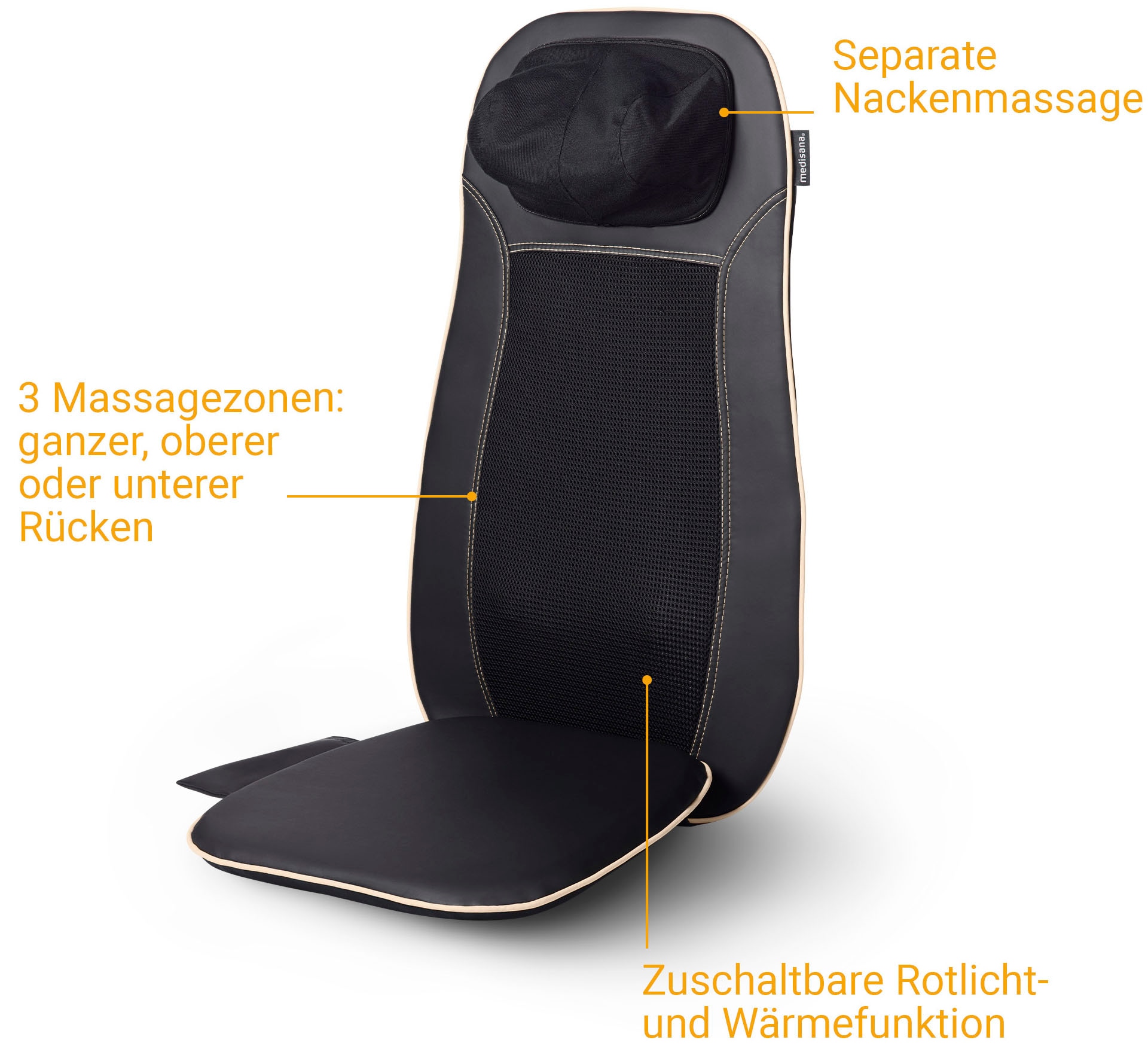 Medisana Shiatsu-Massagesitzauflage »MCN 88930«, 3 Massagezonen, Nackenmassage, Rotlicht-/Wärmefunktion, waschb. Bezug