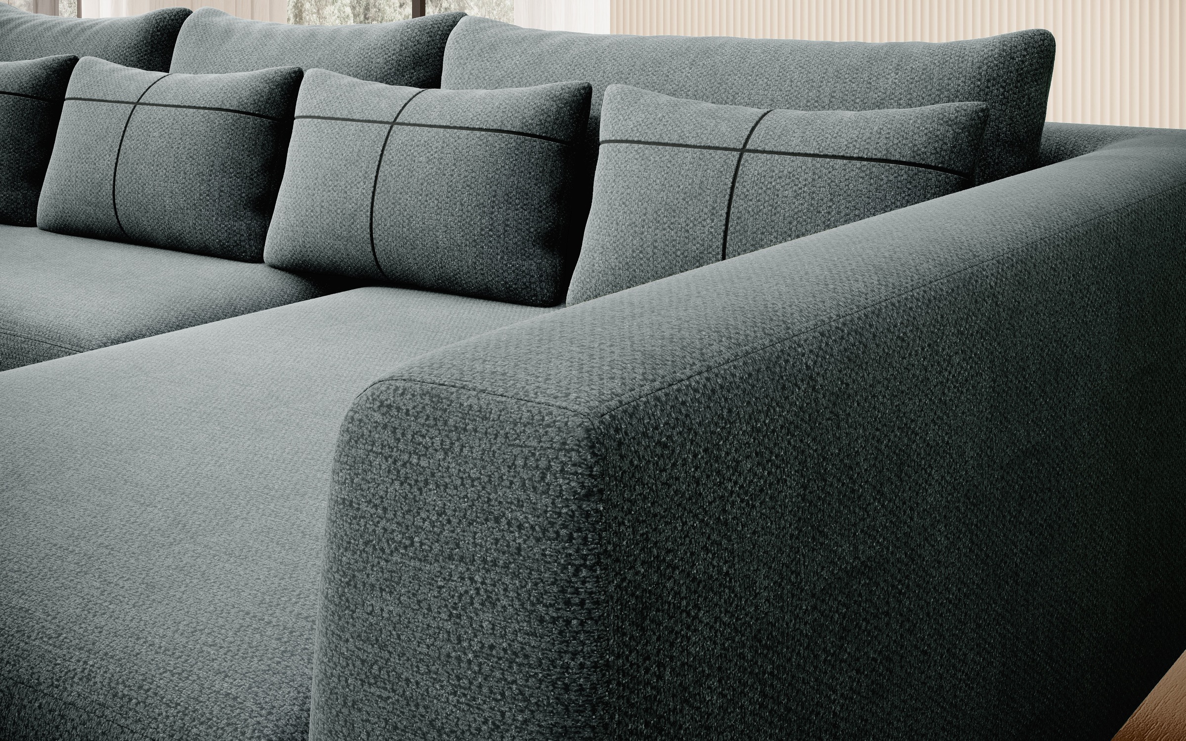 INOSIGN Ecksofa »Cross, mit softem Sitz, L-Form, wendbare Zierkissen, Breite 284 cm«, Couch mit vielen Kissen, stylische Kreuznaht, elegante Metallfüße
