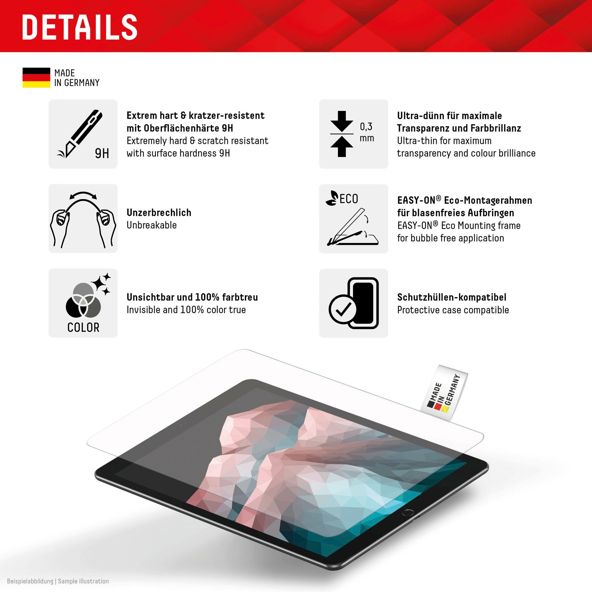 Displex Displayschutzfolie »Tablet Glass«, für Apple iPad Pro 11" (2024), Displayschutz, Bildschirmschutz, kratz & stoßfest, einfaches Anbringen