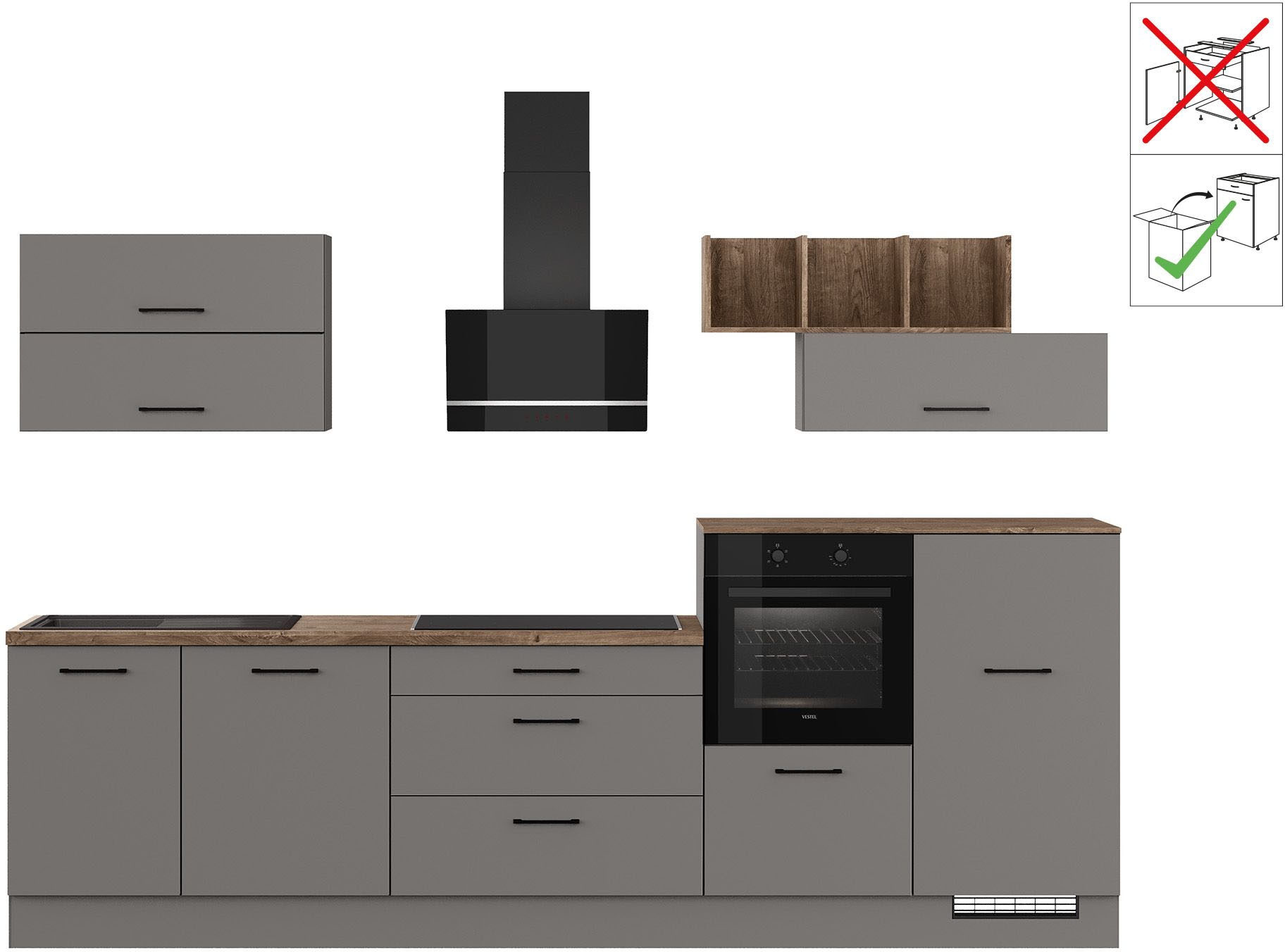 IMPULS KÜCHEN Küchenzeile »New York, Schubkästen mit Soft-Close,«, wählbare Ausrichtung, Soft-Close-Schubkästen, Breite 320 cm