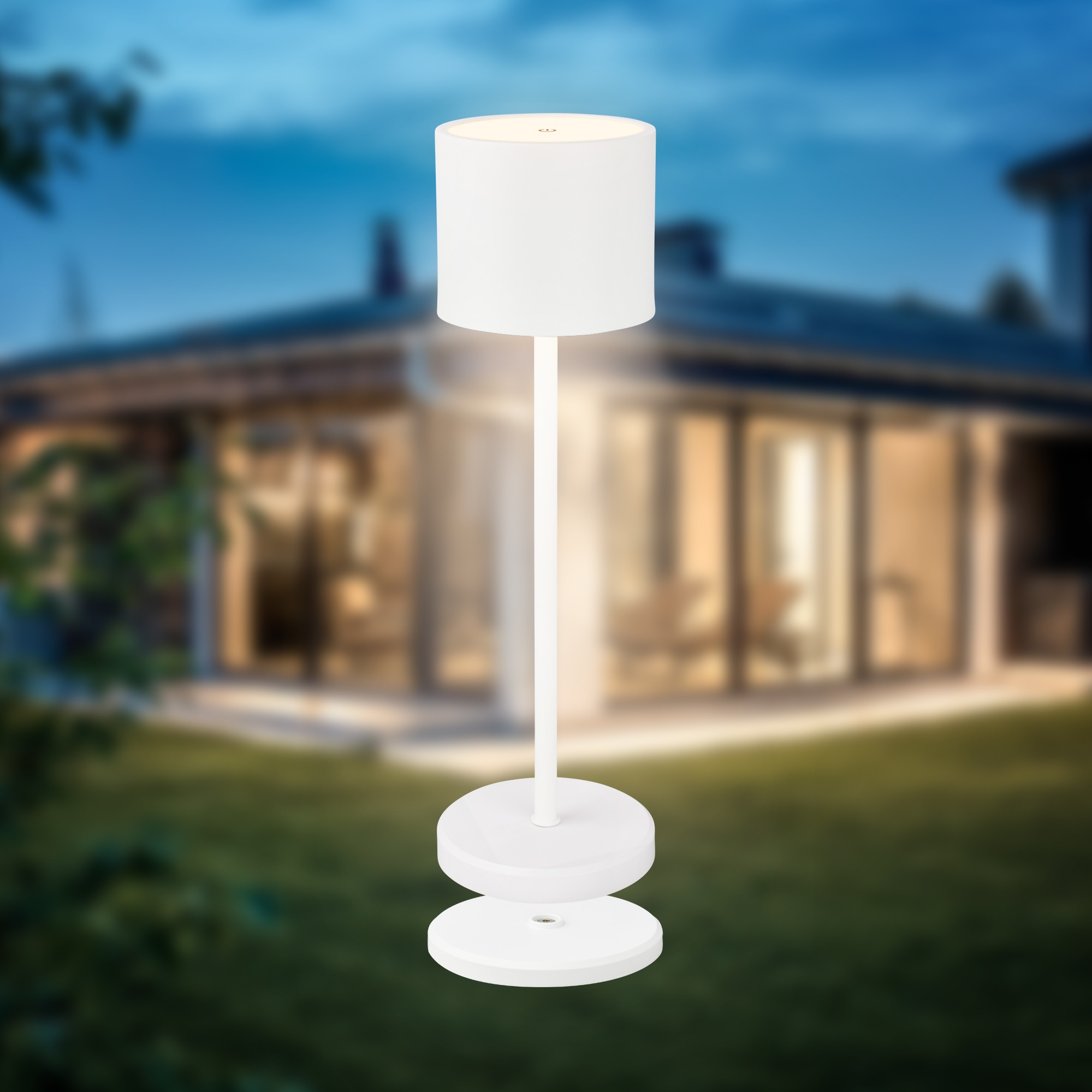 B.K.Licht Außen-Tischleuchte »BK_TL1607 Akku Tischlampe mit Ladestation, 3-Stufen Touchdimmer, IP44« LED-Modul 1 Stk. Extra-Warmweiß 3.000 K, 230 Lm, 2,5W, Akku wechselbar, max. 12h Leuchtdauer, Weiß