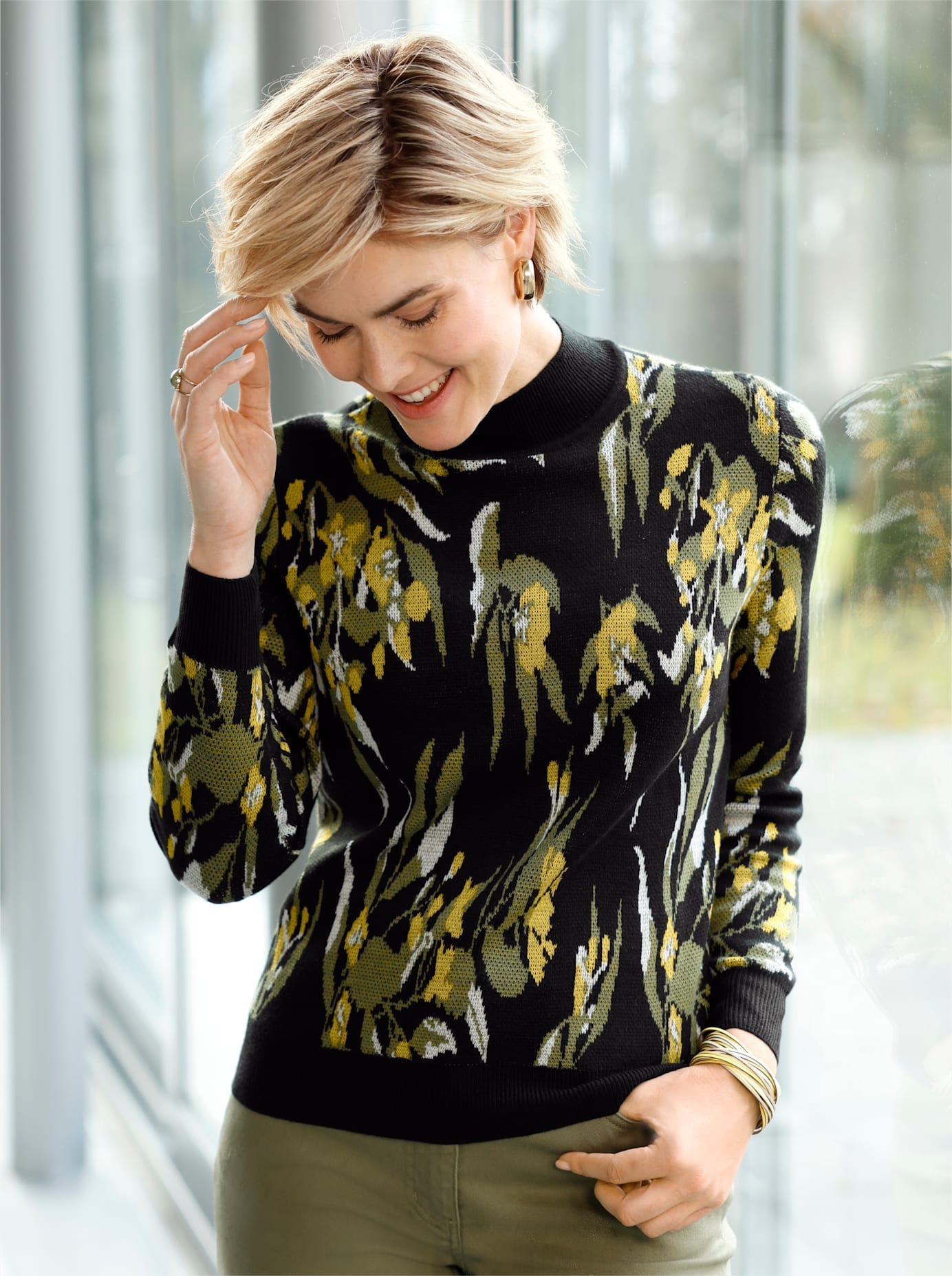 Classic Basics Stehkragenpullover »Jacquard-Pullover«