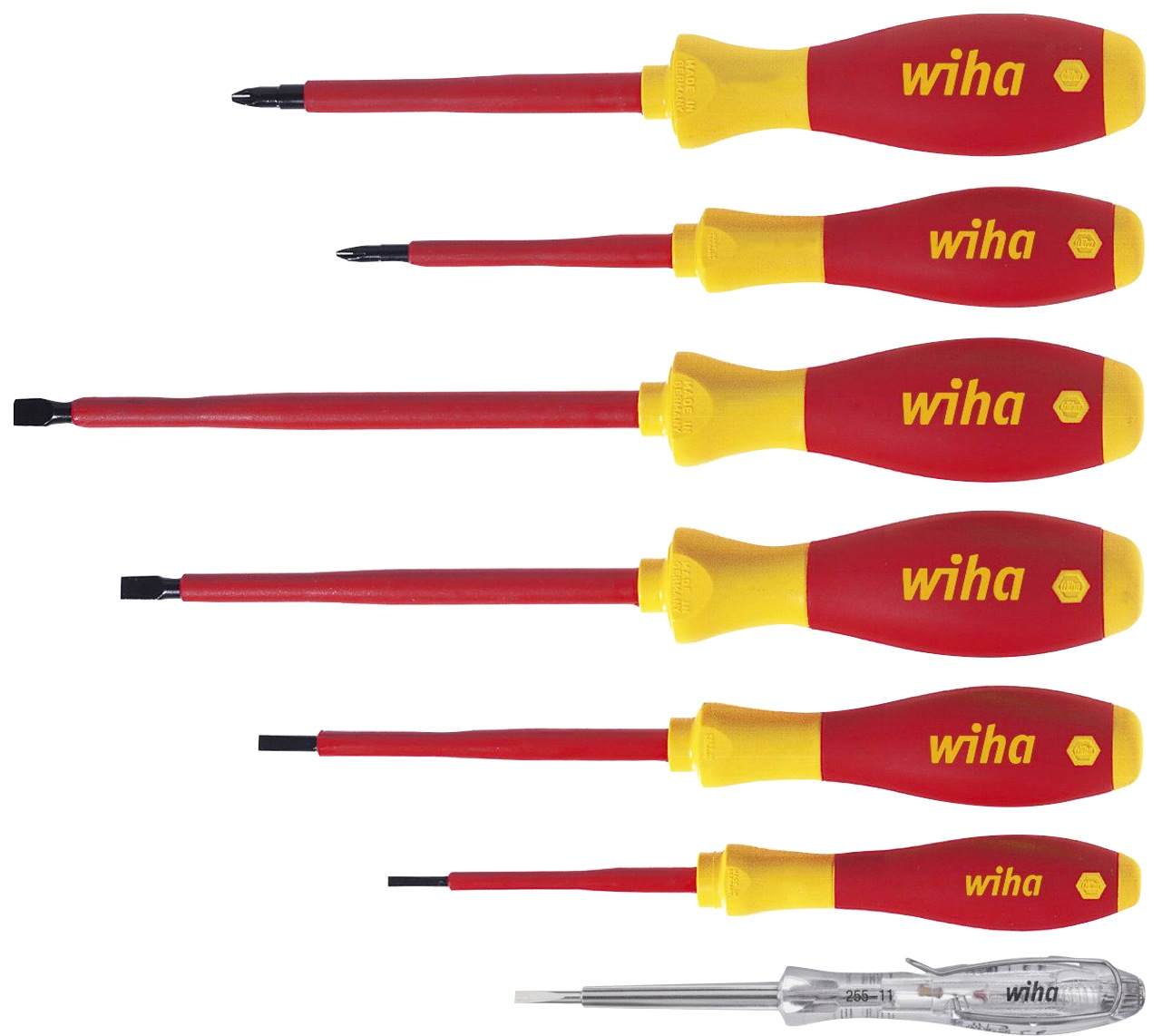 Wiha Schraubendreher »SoftFinish® electric Schlitz, Phillips (00834)«, (Set), 7-tlg., mit patentiertem SoftFinish® Griffdesign für hand- und muskelschonendes Arbeiten