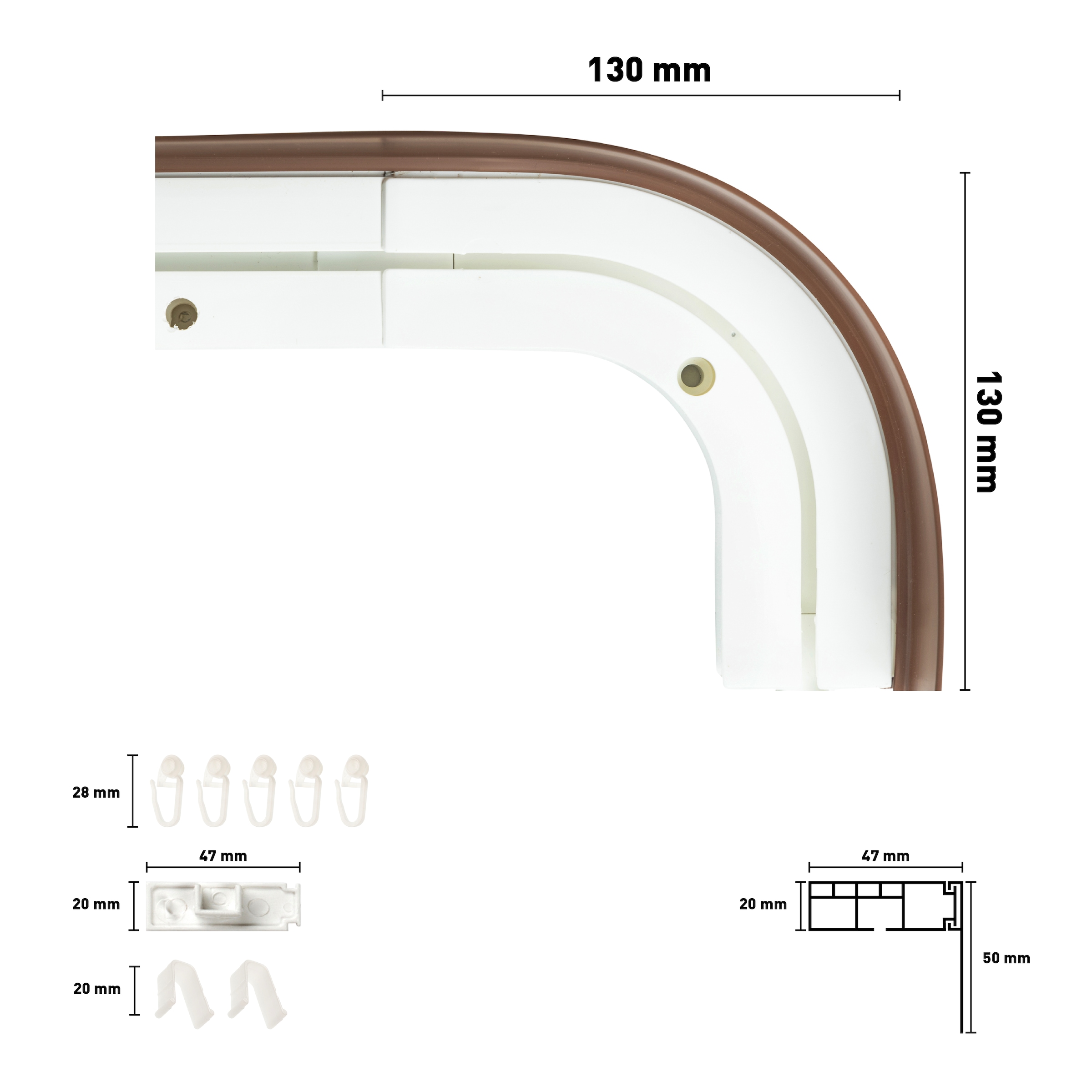 SN DECO GROUP Vorhangschiene »SH1«, 1 läufig-läufig, Fixmaß, Set 1-läufig,inkl. Rundbögen, Blende 5 cm, vorgebohrt, Innenlauf