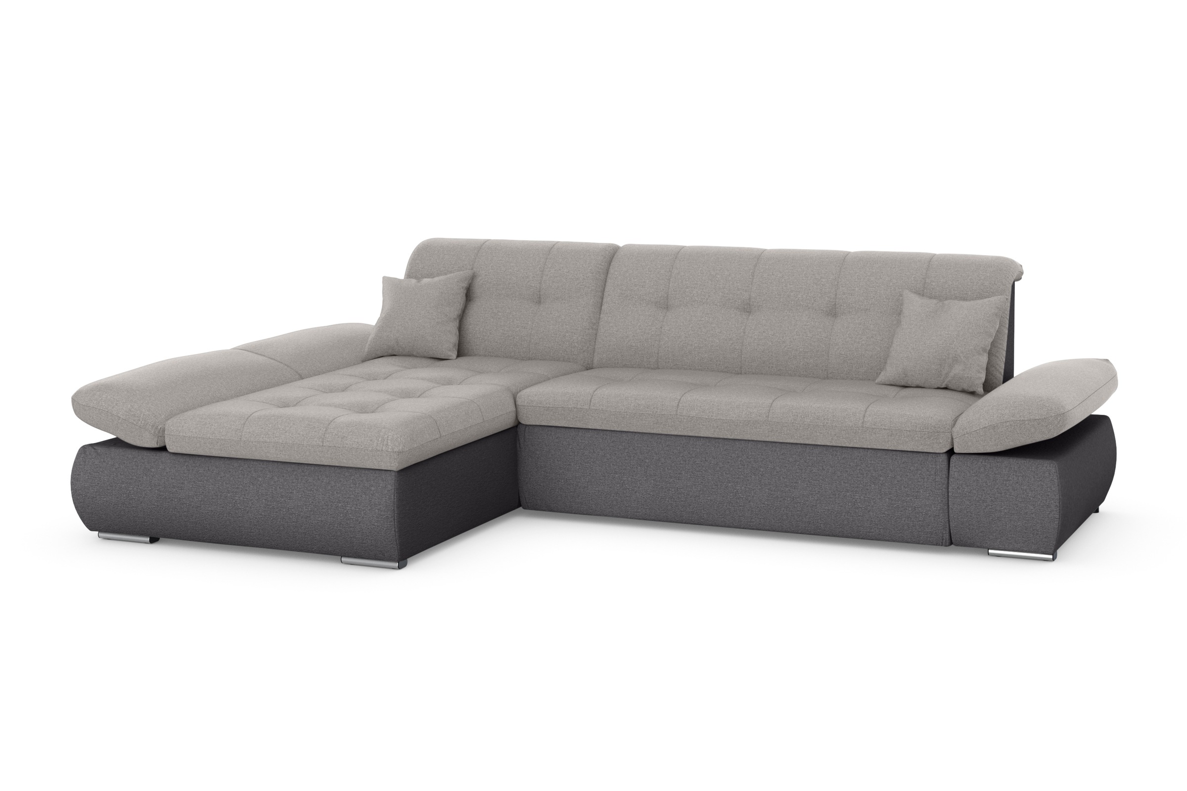 DOMO collection Ecksofa »Moric, L-Form, XXL-Sofa - Breite 300cm«, wahlweise mit Bettfunktion und Armteilverstellung, grau-silber