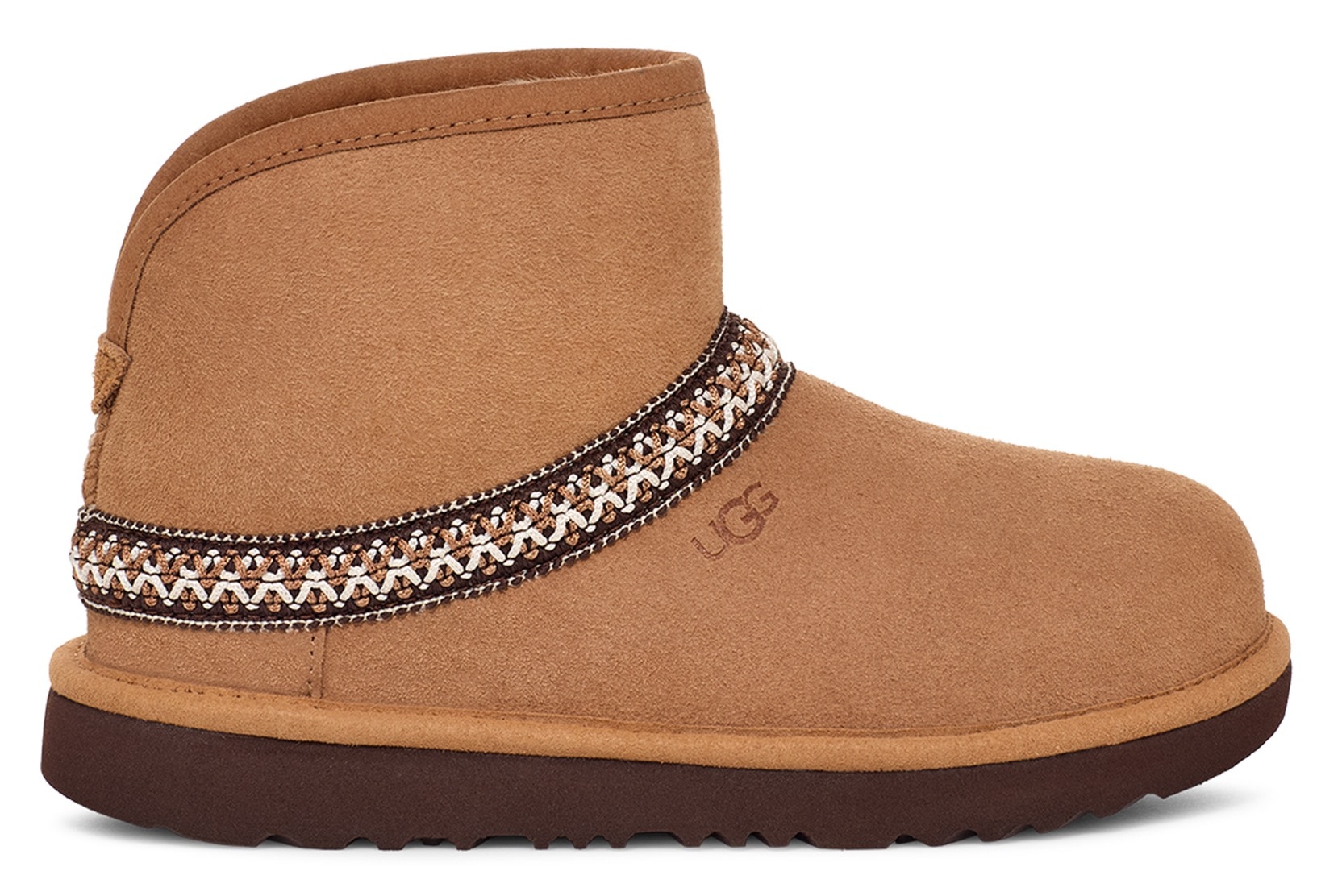 UGG Schlupfboots »CLASSIC MINI CRESCENT«, Schlupfstiefel, Hüttenschuh, Winterschuh mit Lammfellkragen