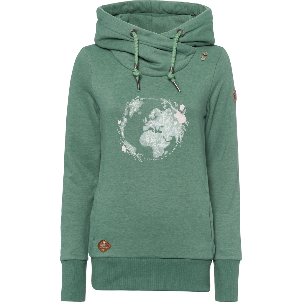 Ragwear Sweater »GRIPY BUTTON WORLD O«, Kapuzensweatshirt mit Statement-Front-Print