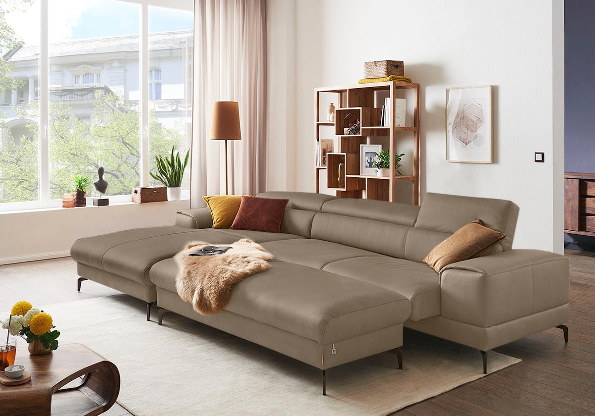 W.SCHILLIG Ecksofa »piedroo, Designsofa mit tollem Sitzkomfort, bequem und elegant, L-Form«, Kopfteilverstellung, wahlweise mit Sitztiefenverstellung, Breite 343cm