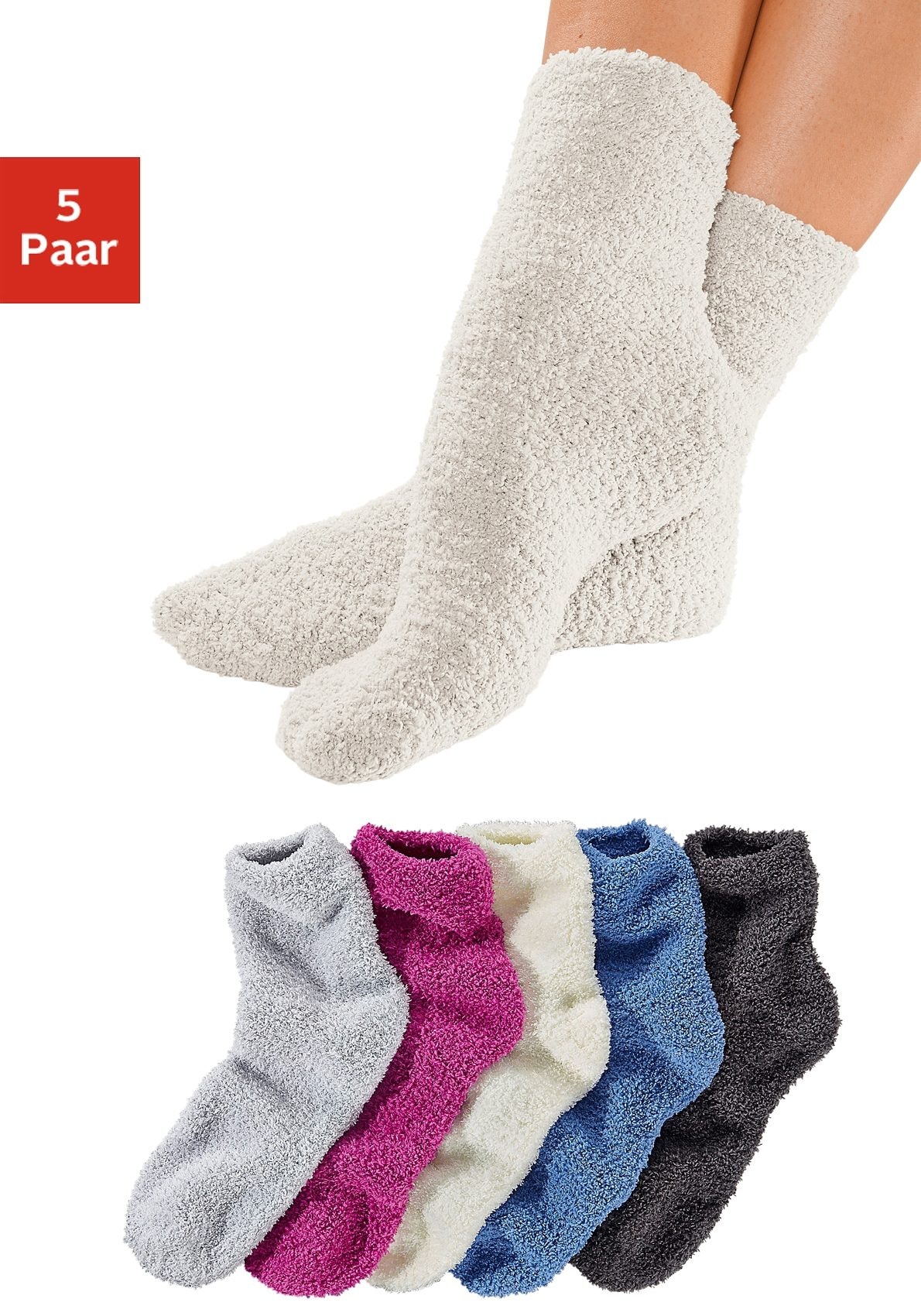 Lavana Kuschelsocken, (Set, 5 Paar), ideal als Bettsocken