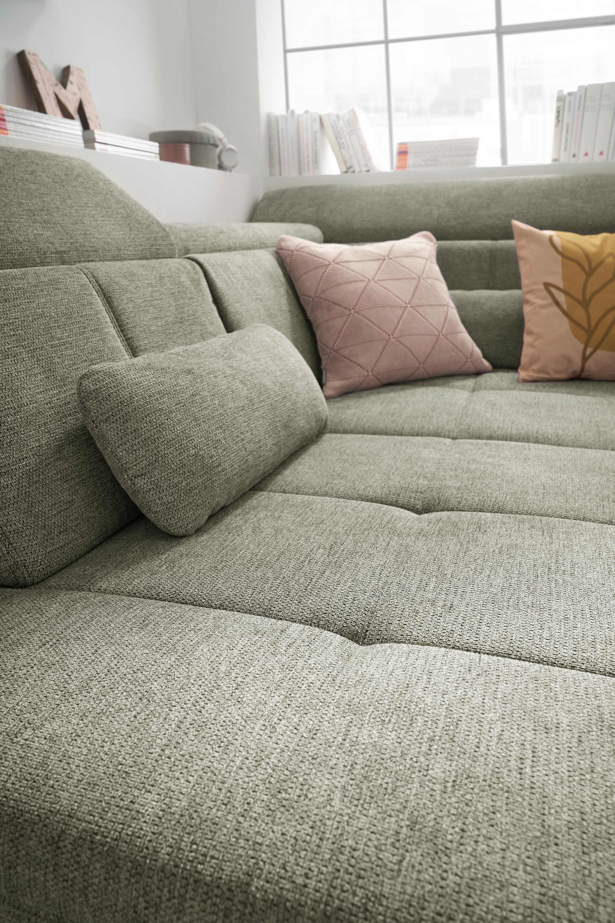 set one by Musterring Ecksofa »SO 3400 Sitzhöhe 47cm oder 49cm, Sitztiefe verstellbar, B/T 317/220 cm«, Kaltschaumpolsterung, Flachgewebe, whlw. mit Funktionen, Sitzhöhe 49