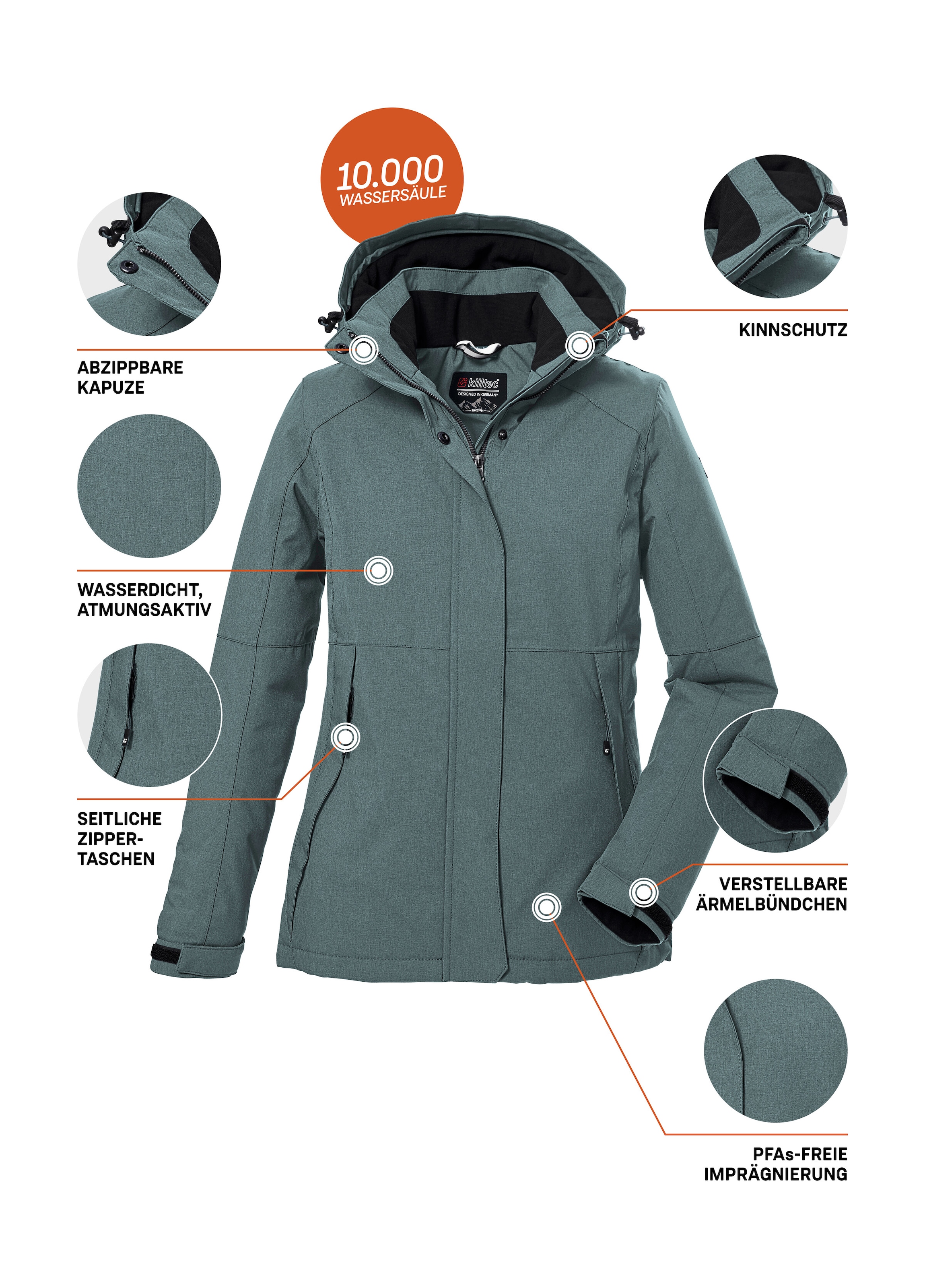 Killtec Outdoorjacke »KOW 37 WMN JCKT«, Wasserdichte Damenjacke mit abnehmbarer Kapuze und verstellbaren Bündchen