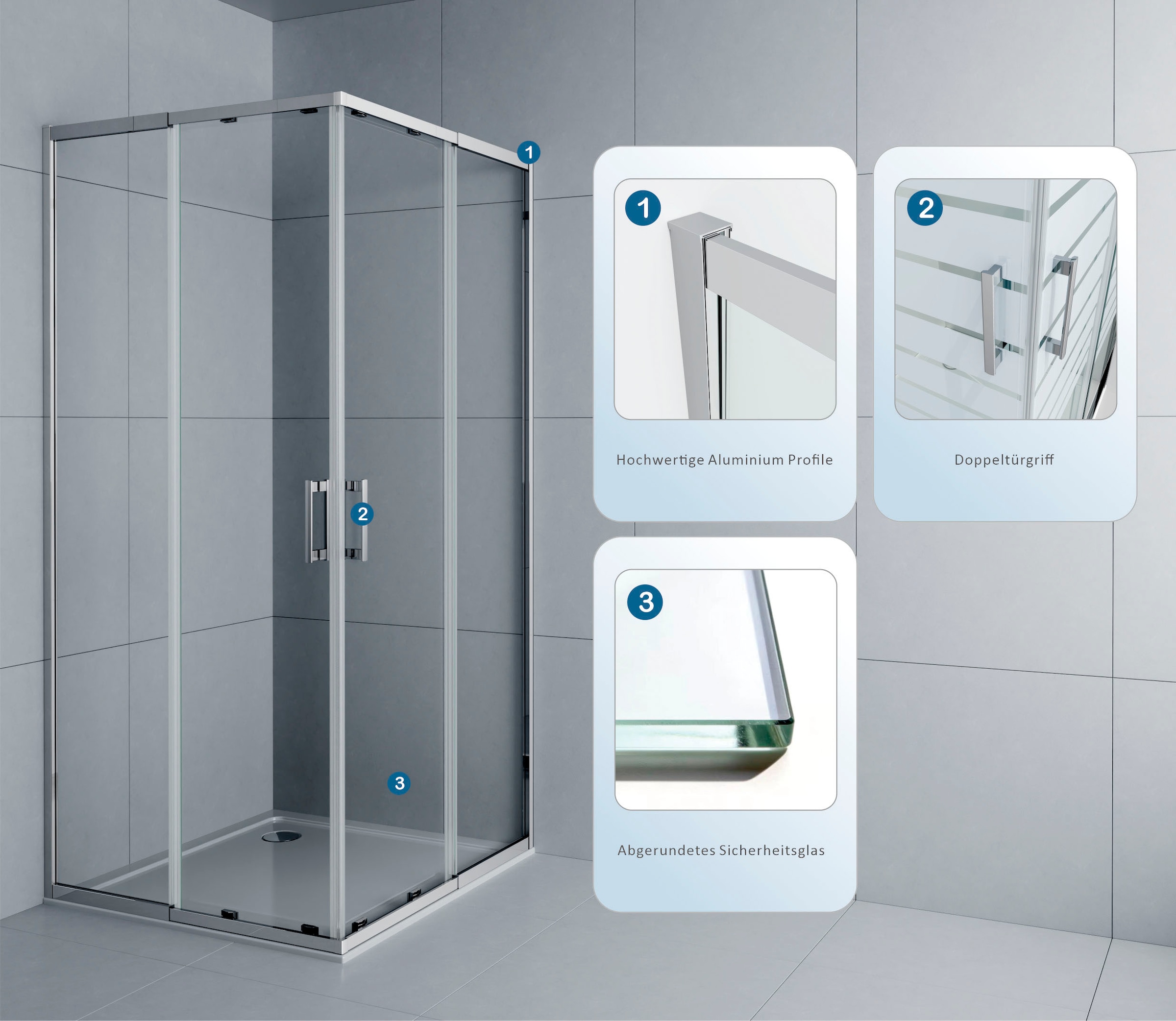 welltime Eckdusche »Trento Slimline« Eckdusche mit Profil in schmalem Design und robustem Rollensystem
