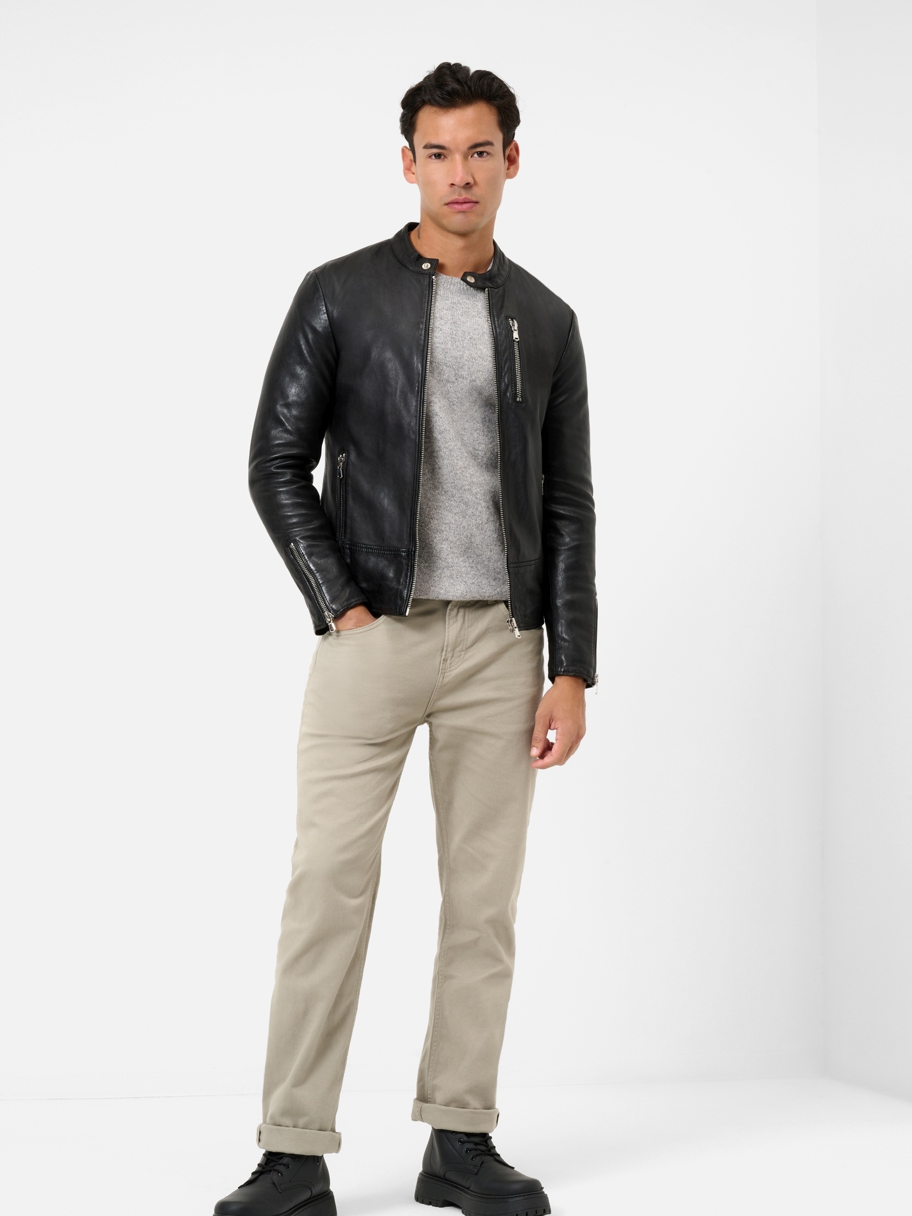 RICANO Bikerjacke »Lederjacke Carlo« ohne Kapuze Handgefertigt aus echtem Leder