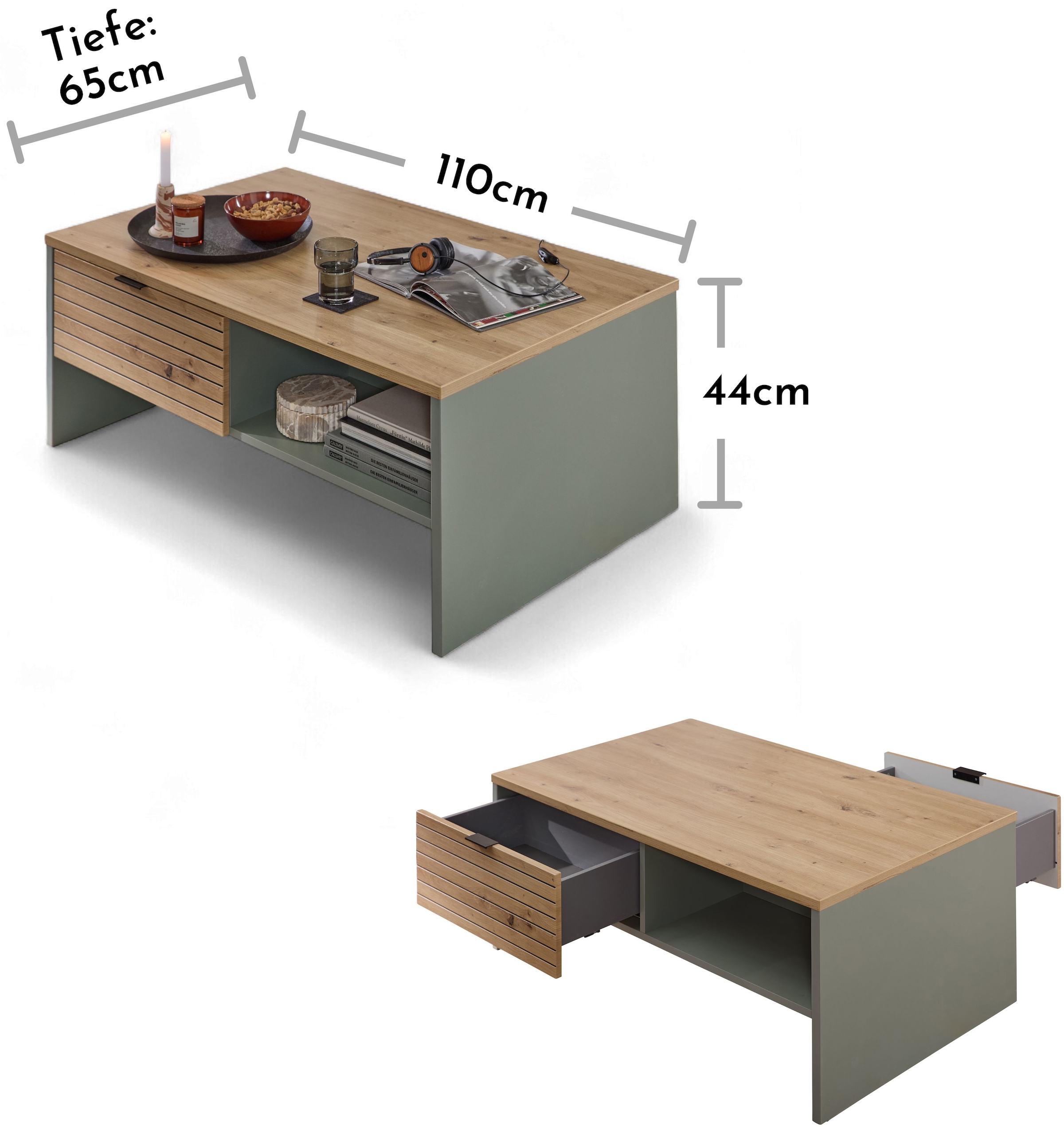 Innostyle Couchtisch »INA Couchtisch, 110 x 44 x 65 cm (B/H/T)« 1 Stk. tlg. 2 Schubladen, 2 offene Fächer