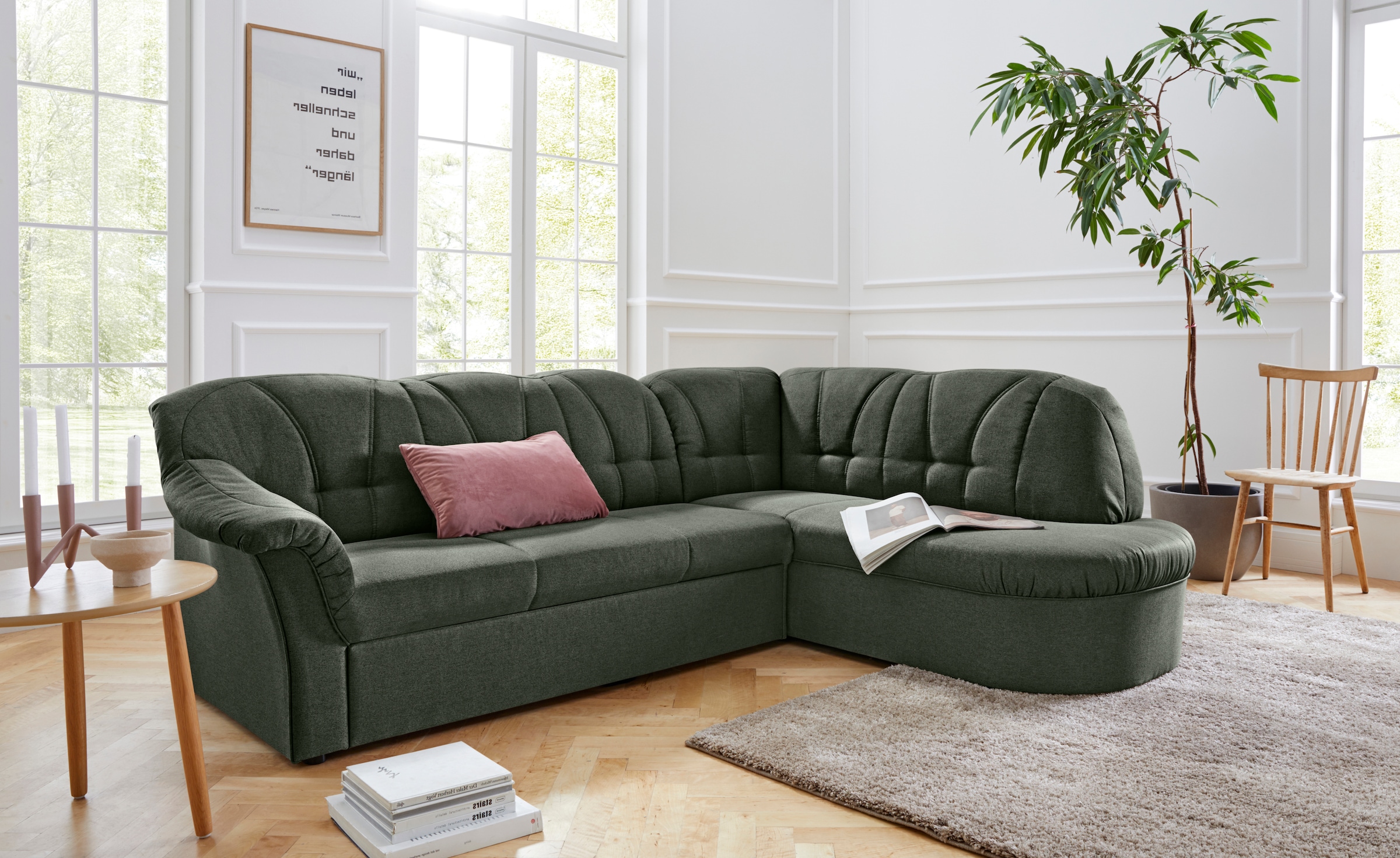 DOMO collection Ecksofa »Pegnitz, elegante Rückensteppung, zeitlose Formensprache, L-Form«, wahlweise mit Bettfunktion