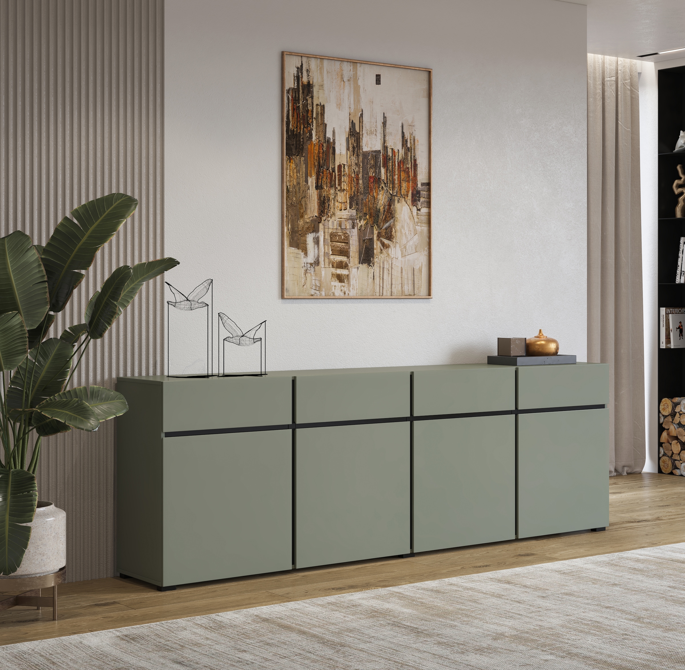 INOSIGN Sideboard »Cross,Breite 225 cm, moderne grifflose Kommode,4 Türen/4 Schubkästen«, Schubladenschrank mit viel Stauraum, Einlegeböden verstellbar