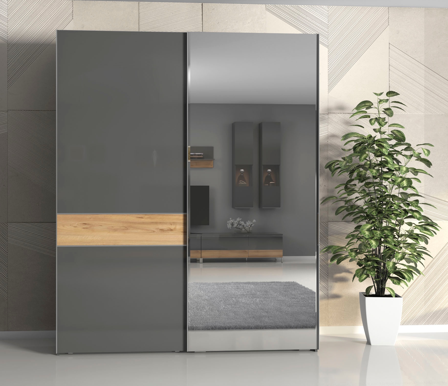 Places of Style Schwebetürenschrank »Onyx«, Spiegelschrank hochwertig UV lackiert, Soft-Close-Funktion