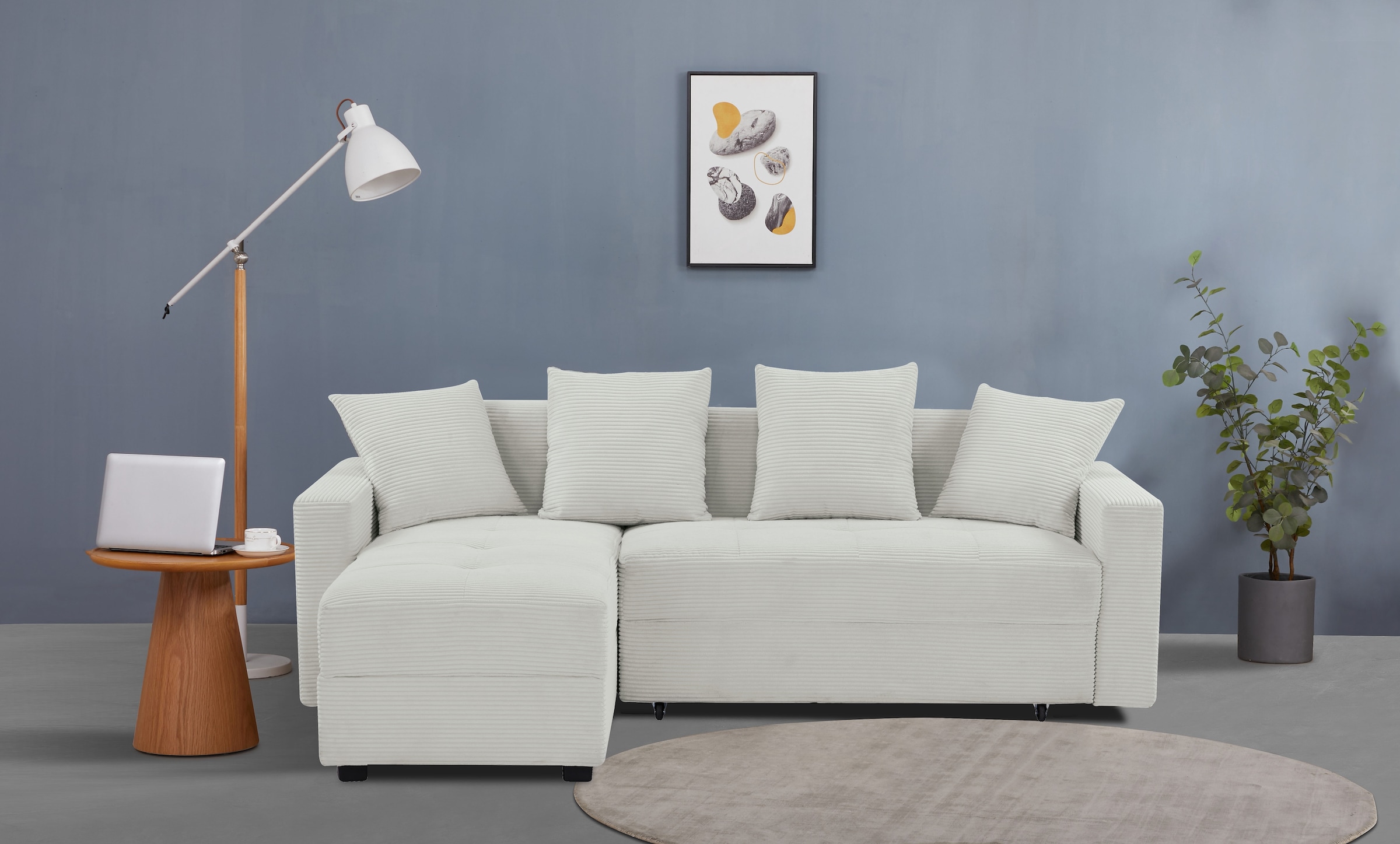 INOSIGN Ecksofa »KILLAM, 217 cm, L-Form, mit Schlaffunktion u. Bettkasten«, Recamiere rechts / links montierbar, in Cord und Webstoff