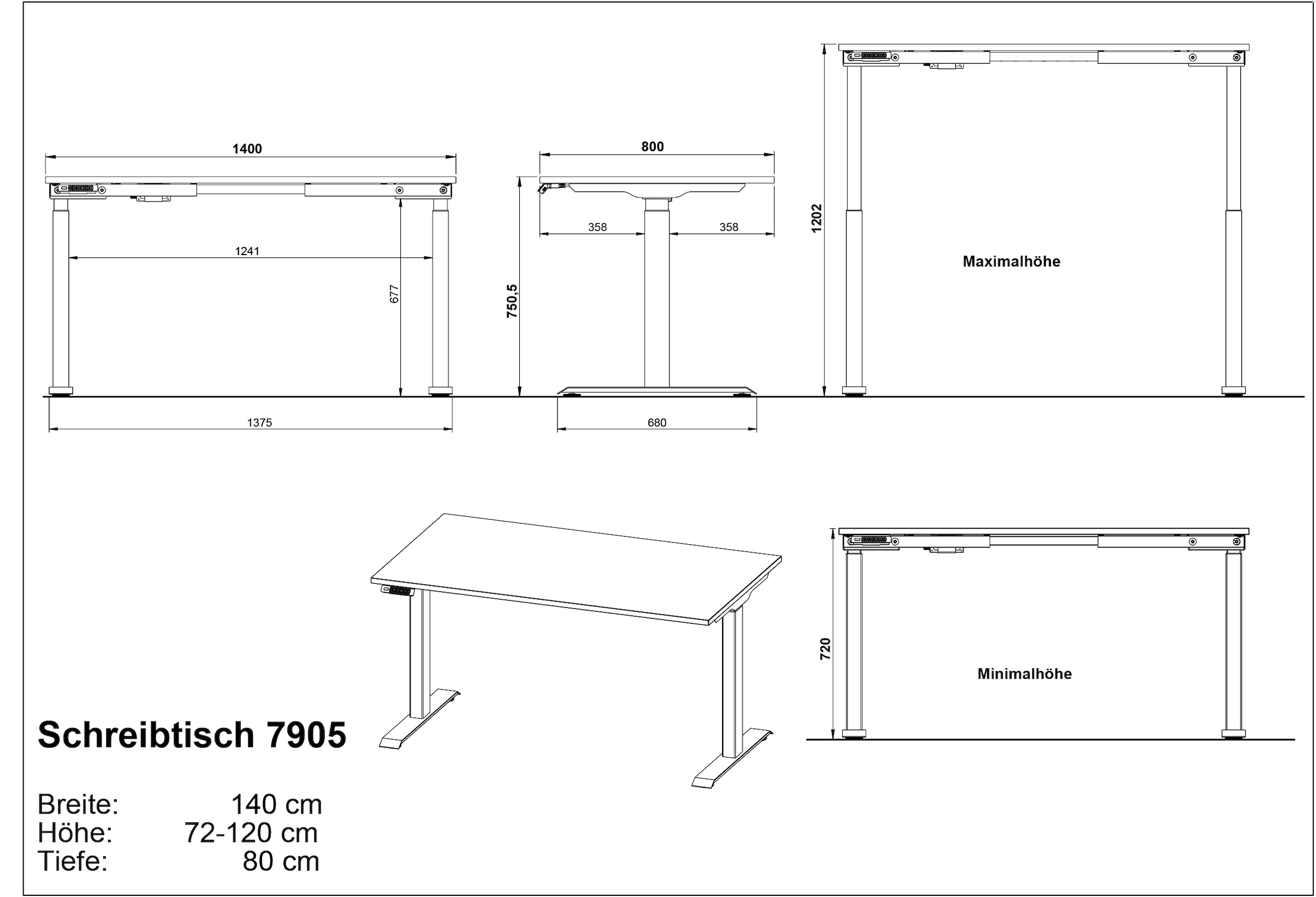 GERMANIA Schreibtisch »Mailand, elektrisch höhenverstellbar«, in Breitenvariante 120-180 cm, Made in Germany